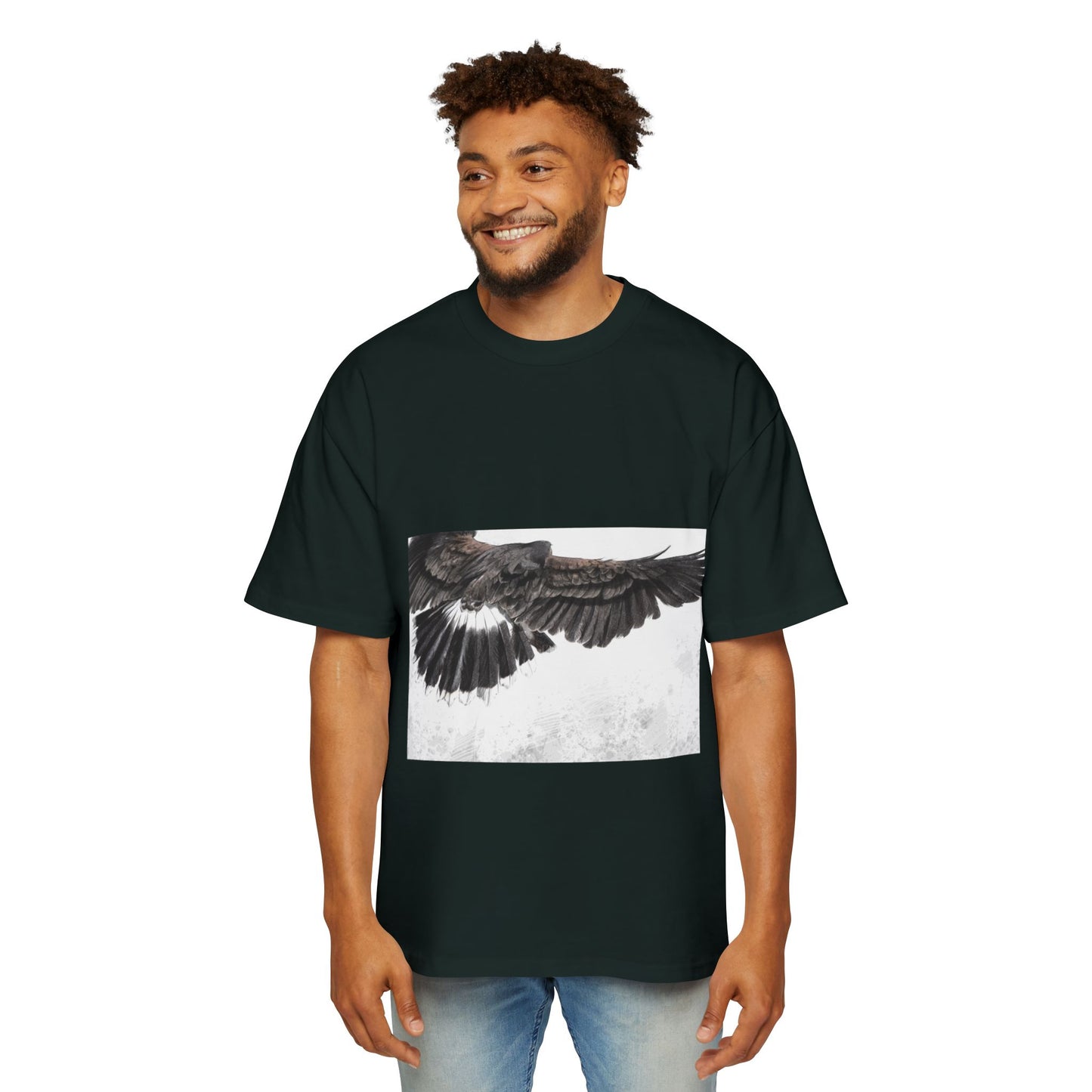 Men's Heavy Oversized Tee - Bold Eagle and Skull Print