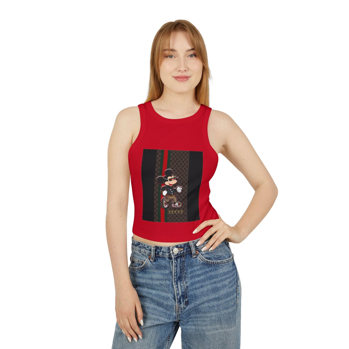 Trendy Women’s Micro Rib Racer Tank Top with Stylish Mickey Design