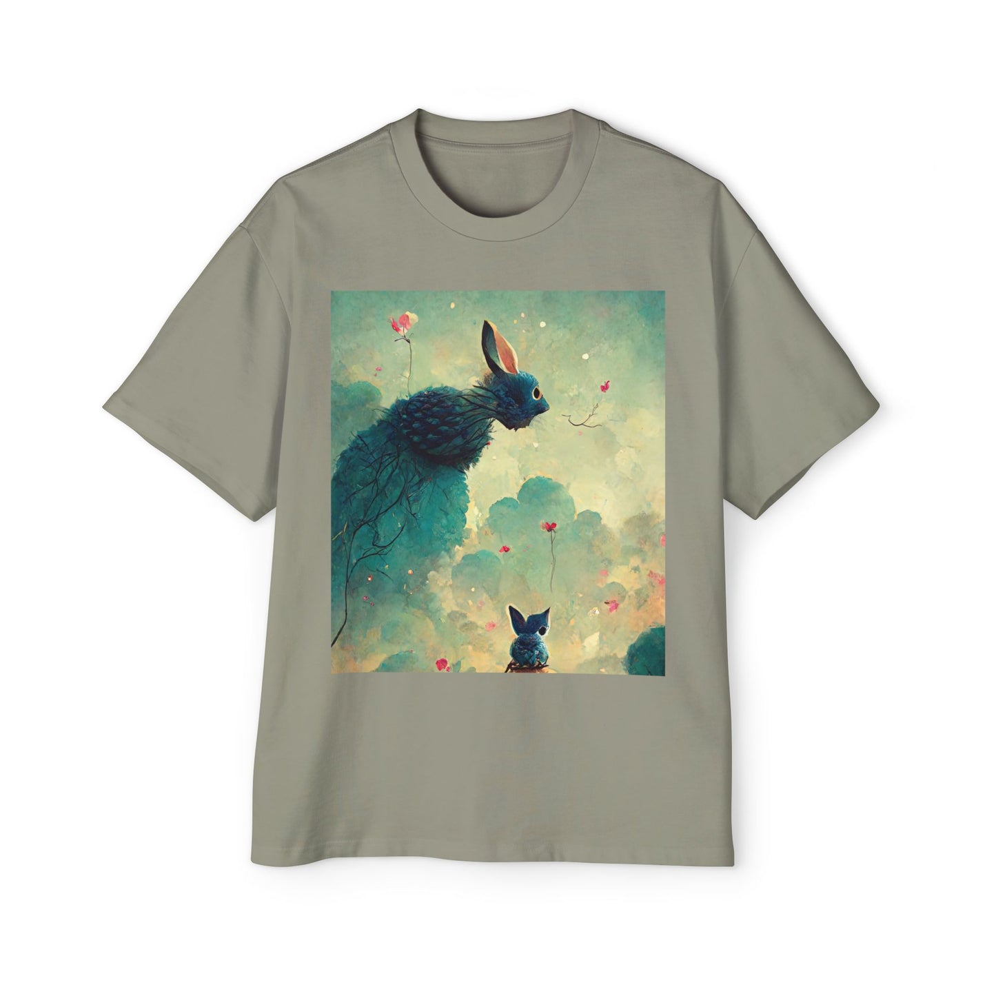 Whimsical Rabbit Oversized Tee for Men - Fantasy Art Shirt