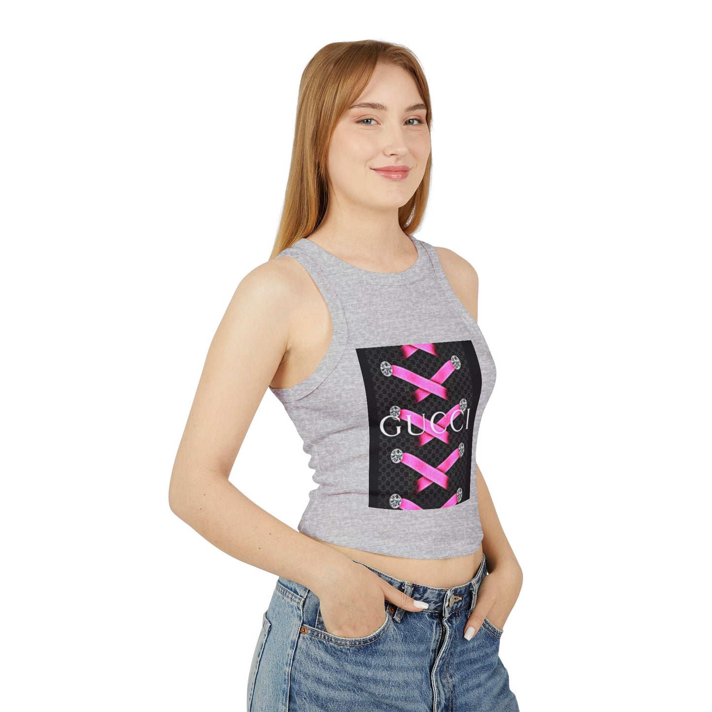 Stylish Women's Micro Rib Racer Tank Top with Pink Laces Design