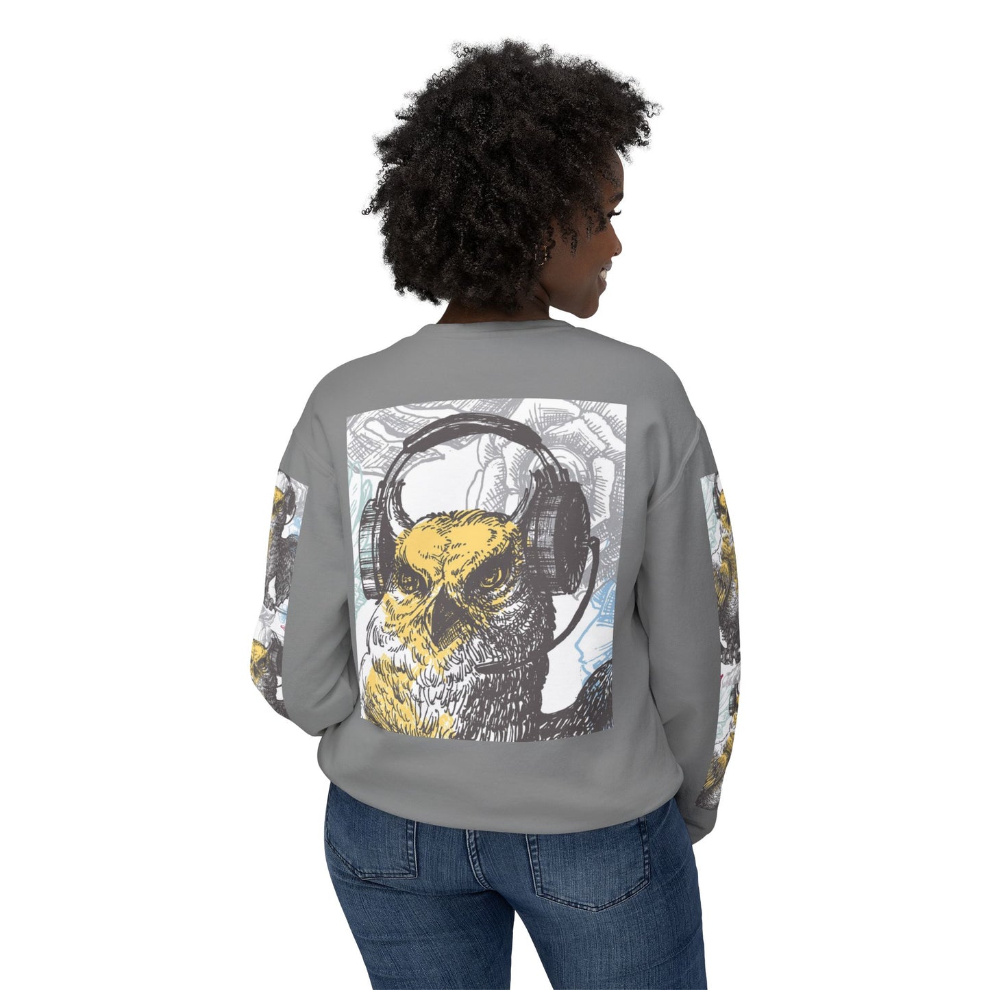 Music Lover's Owl Graphic Crewneck Sweatshirt - Unisex Lightweight Design