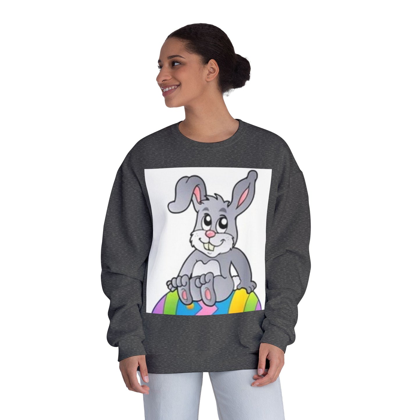 Cozy Rabbit Graphic Crewneck Sweatshirt - Perfect for Spring Celebrations