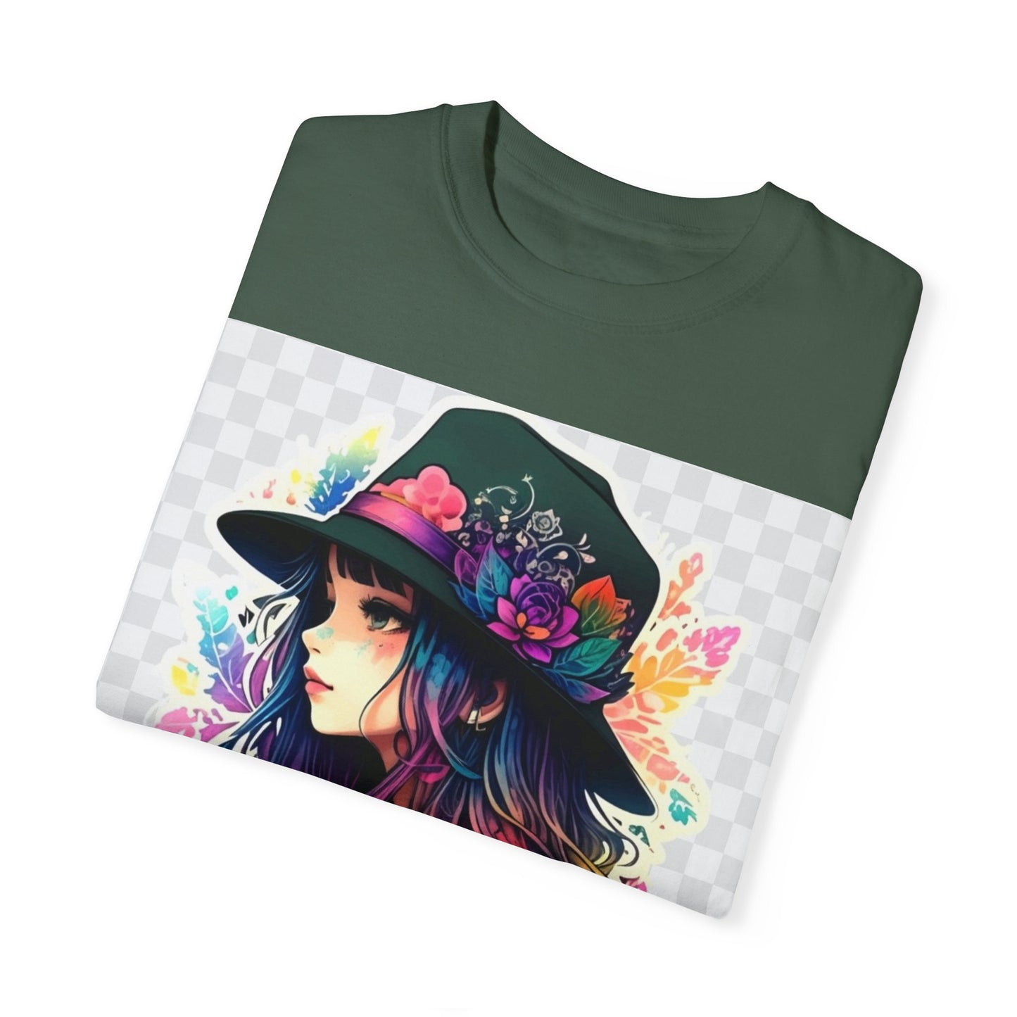 Vibrant Bohemian T-Shirt with Colorful Tattooed Girl Design