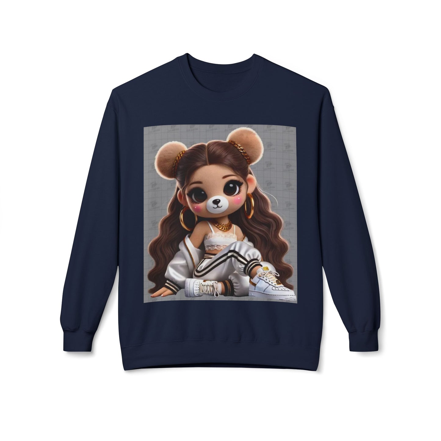 Cute Cartoon Bear Sweatshirt - Unisex Midweight Fleece Crewneck