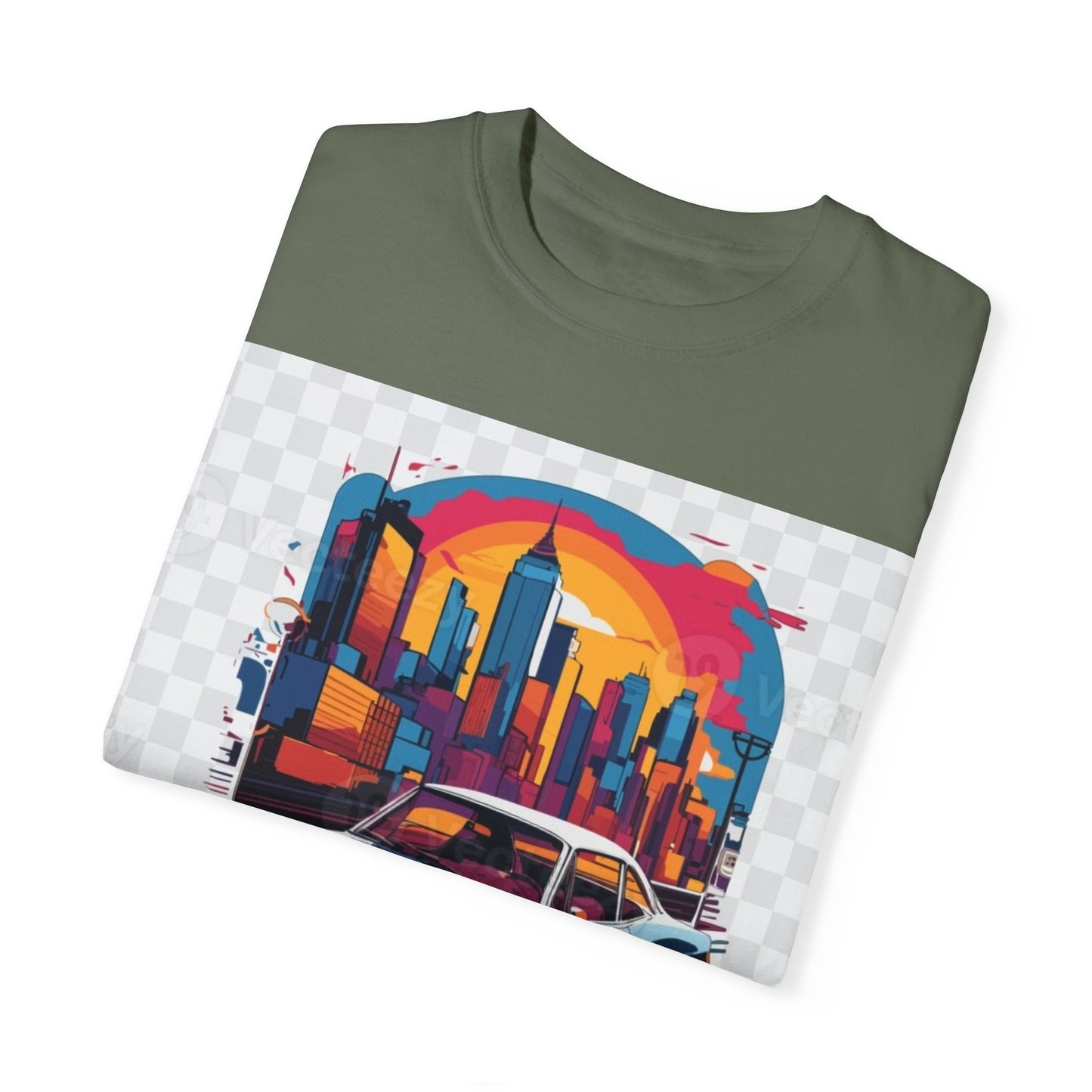 Retro Car Graphic Unisex T-Shirt - Colorful Cityscape Design