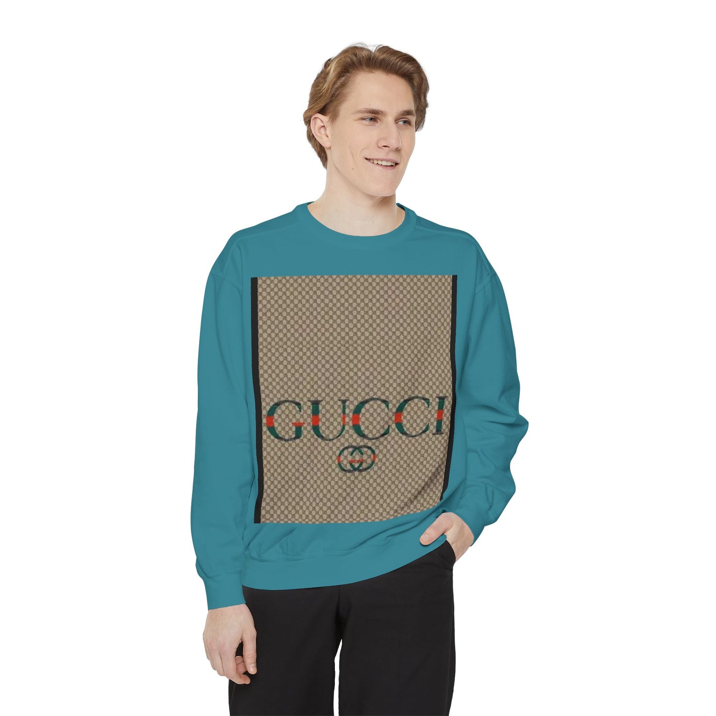 Fashionable Unisex Garment-Dyed Sweatshirt with GUCCI Design