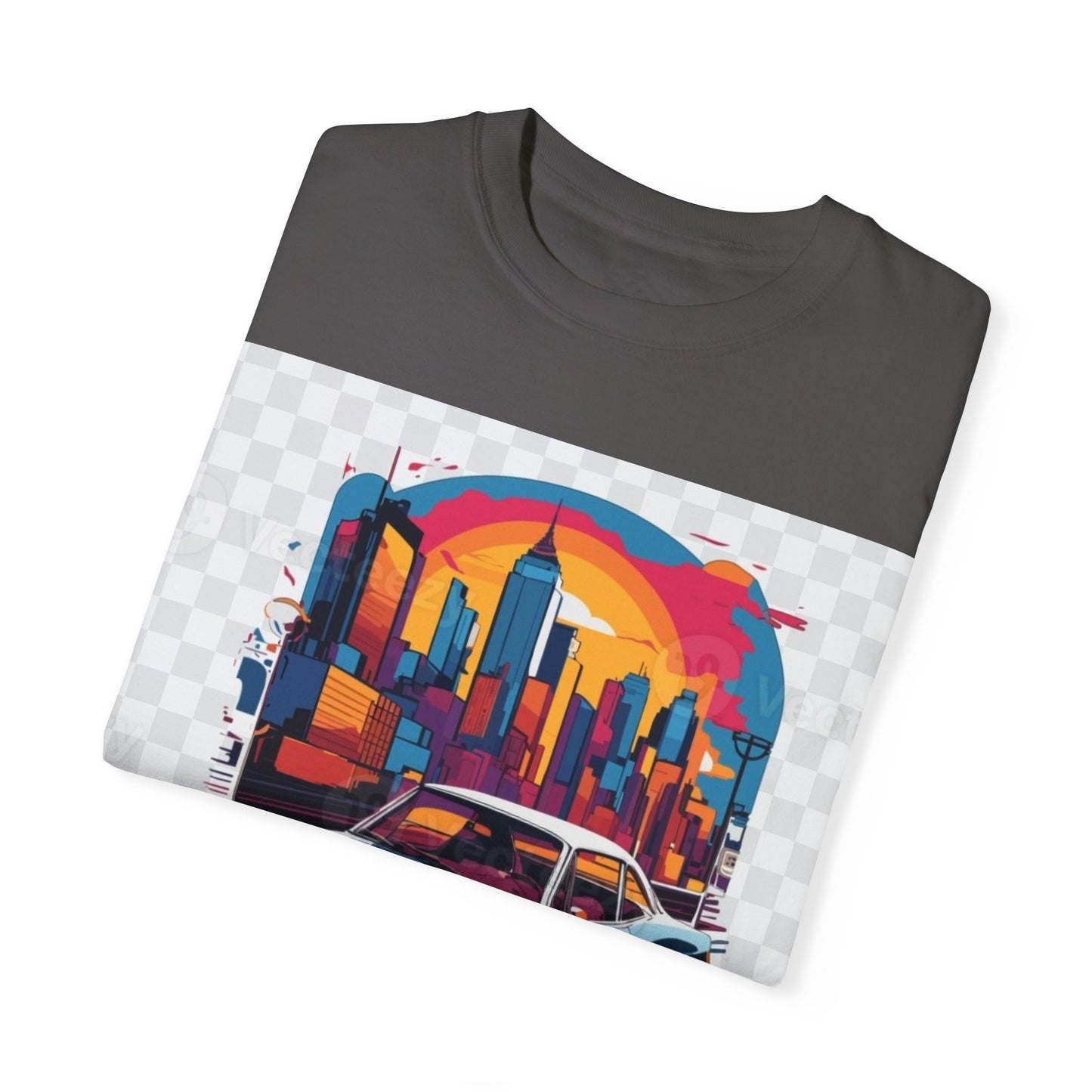Retro Car Graphic Unisex T-Shirt - Colorful Cityscape Design