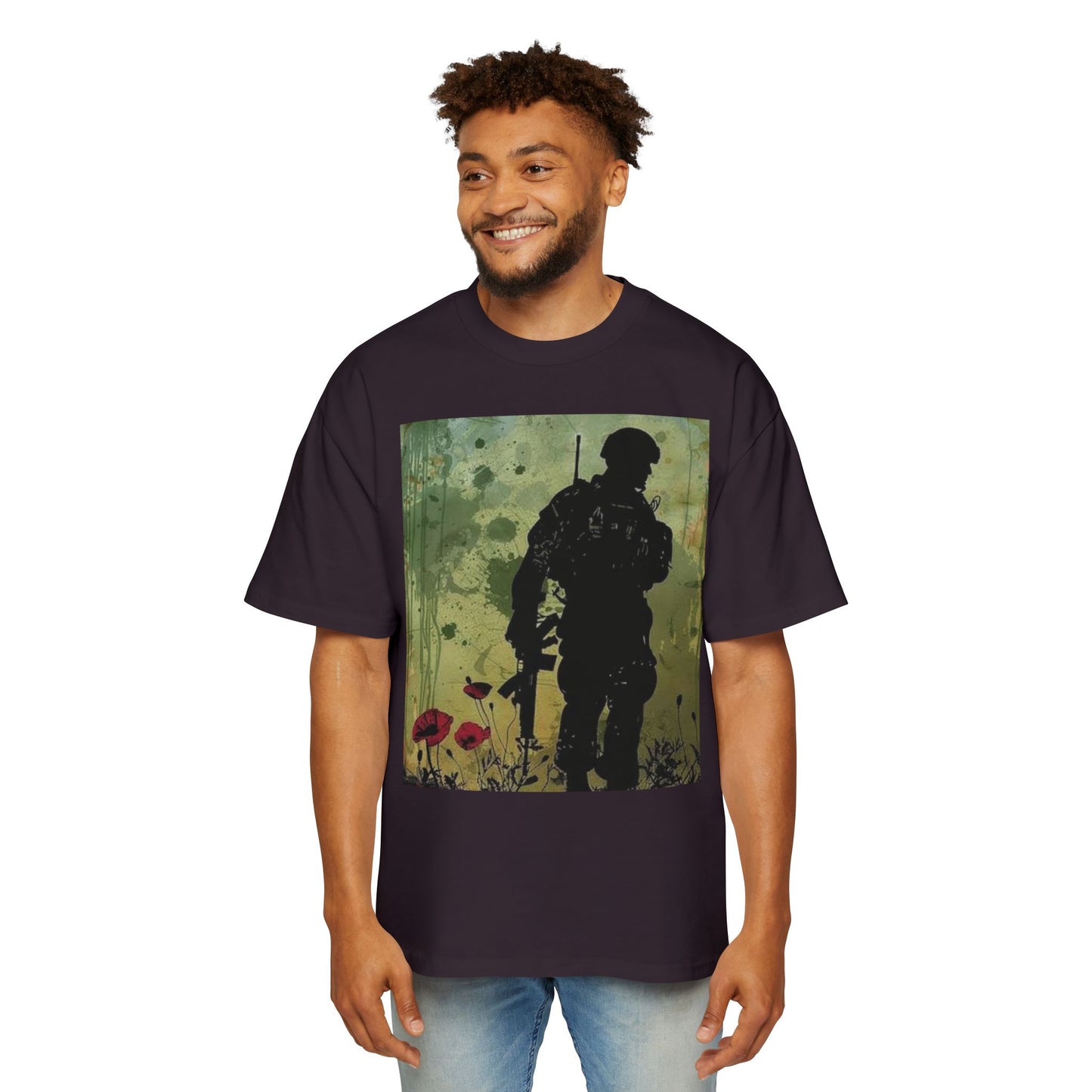 Soldier Silhouette Oversized Tee - Men's Heavy T-Shirt for Veterans and Military Enthusiasts