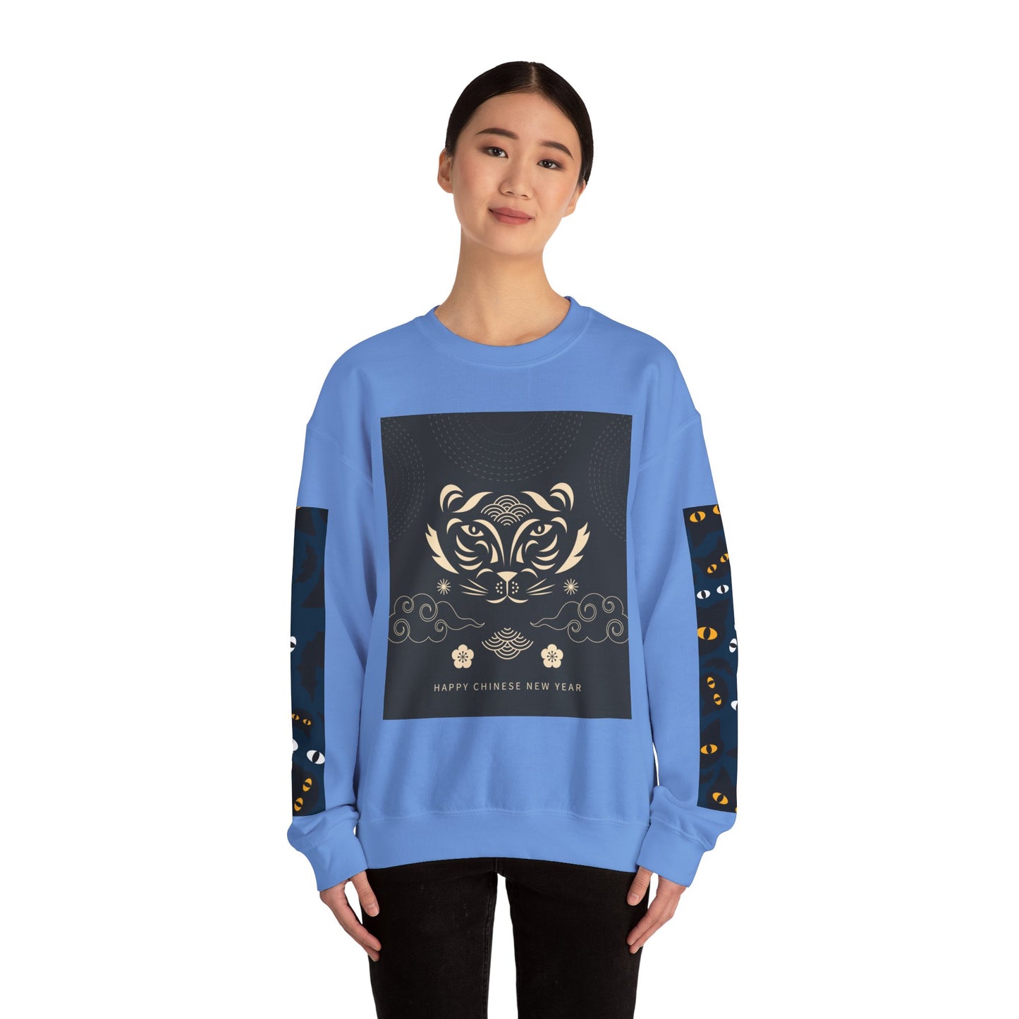 Halloween-Themed Unisex Crewneck Sweatshirt with Spooky Eyes and Bird Design