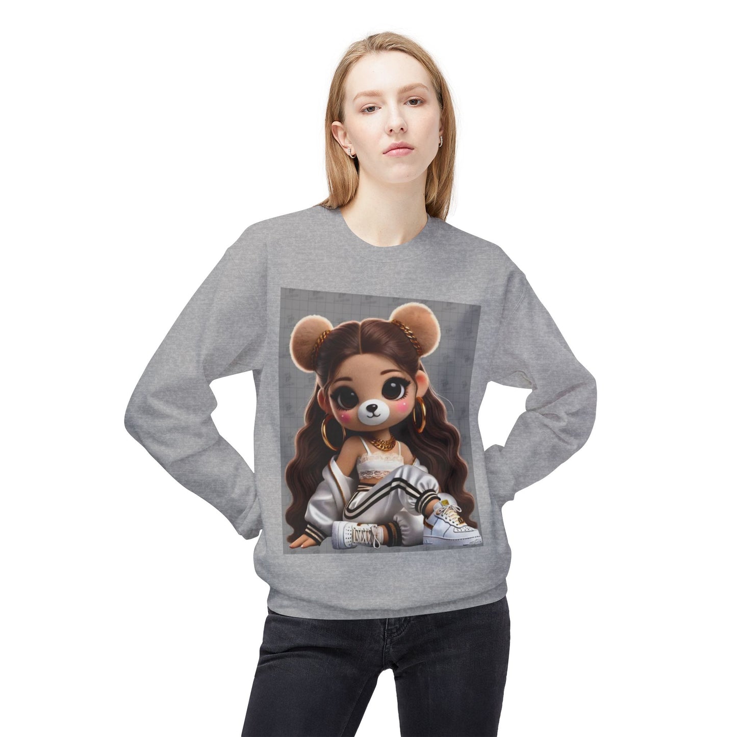 Cute Cartoon Bear Sweatshirt - Unisex Midweight Fleece Crewneck