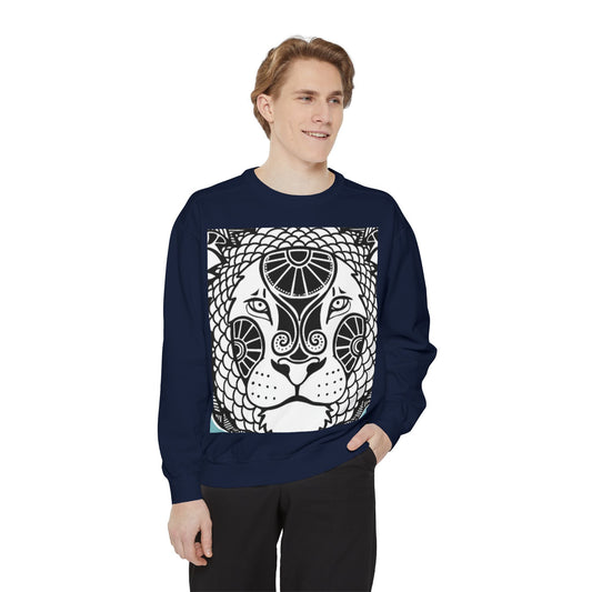 Bohemian Lion Unisex Garment-Dyed Sweatshirt - Cozy & Stylish Animal Graphic Tee for Nature Lovers