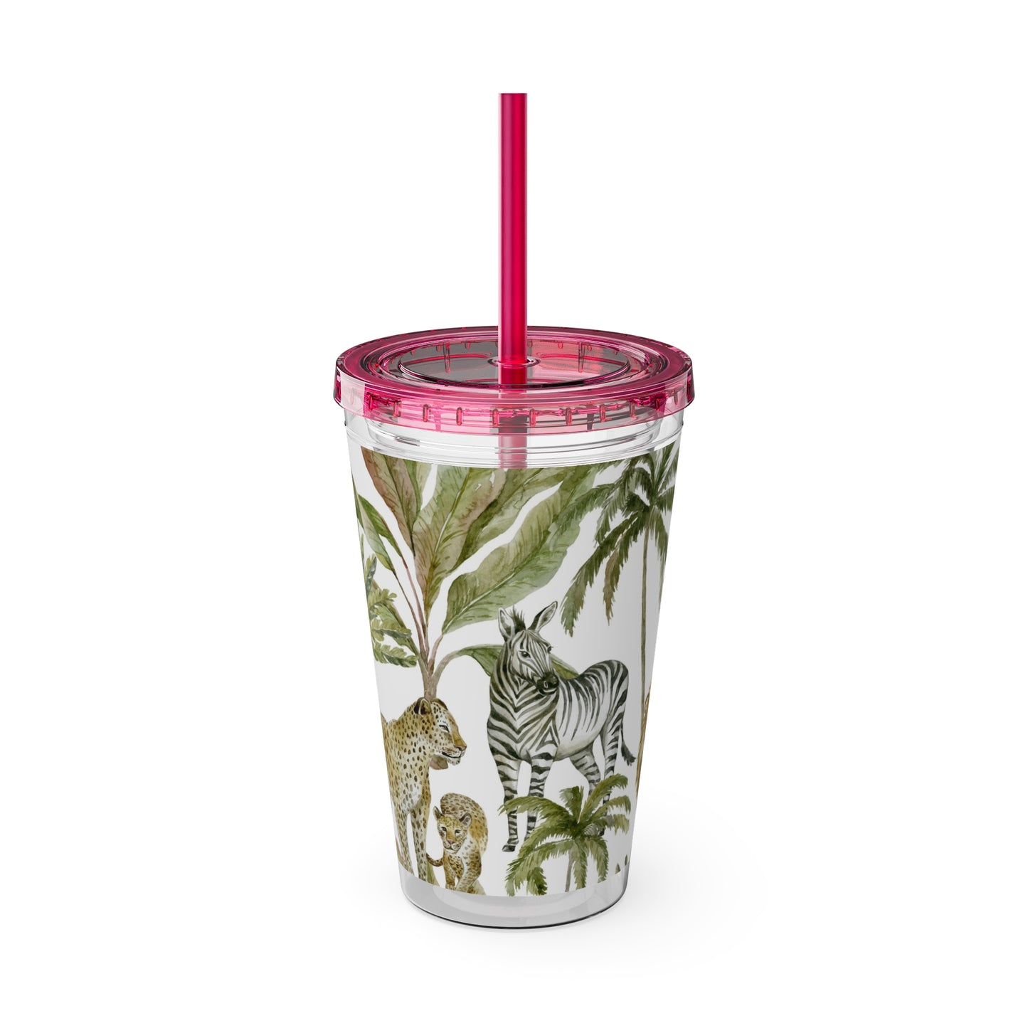 Sunsplash Jungle Tumbler with Straw - 16oz Tropical Wildlife Drinkware
