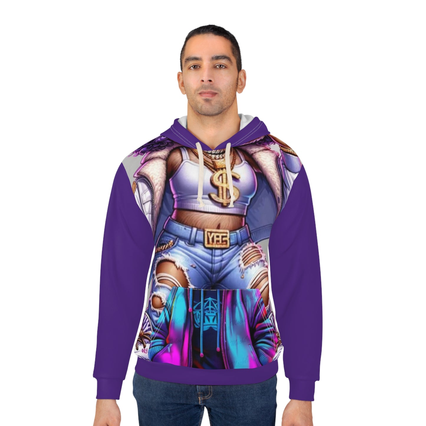 Trendy Grafitti Style Unisex Pullover Hoodie with Dollar Sign Design