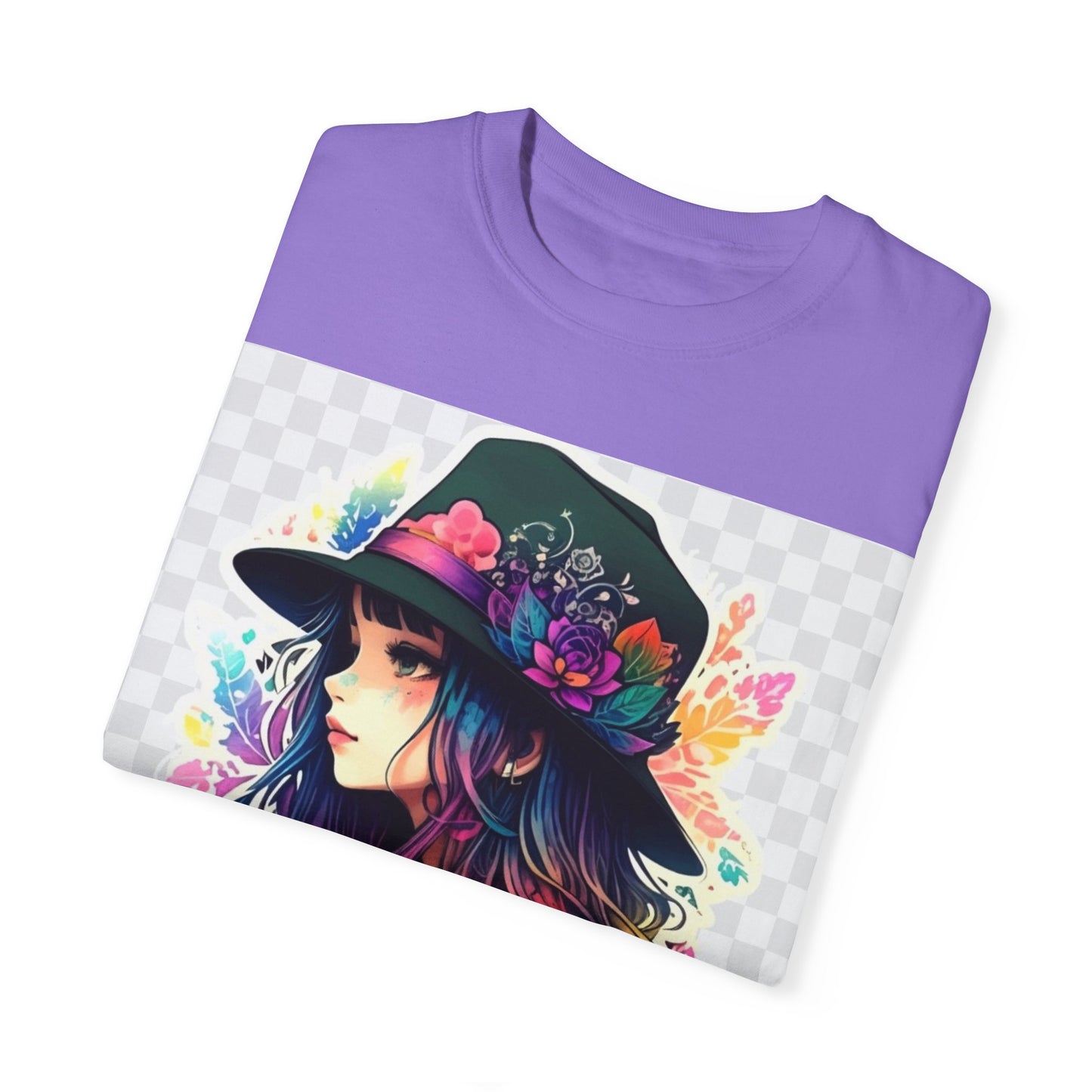 Vibrant Bohemian T-Shirt with Colorful Tattooed Girl Design