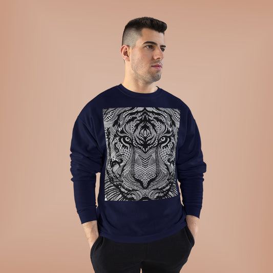 Unisex EcoSmart Tiger Graphic Crewneck Sweatshirt - Bold Black & White Design