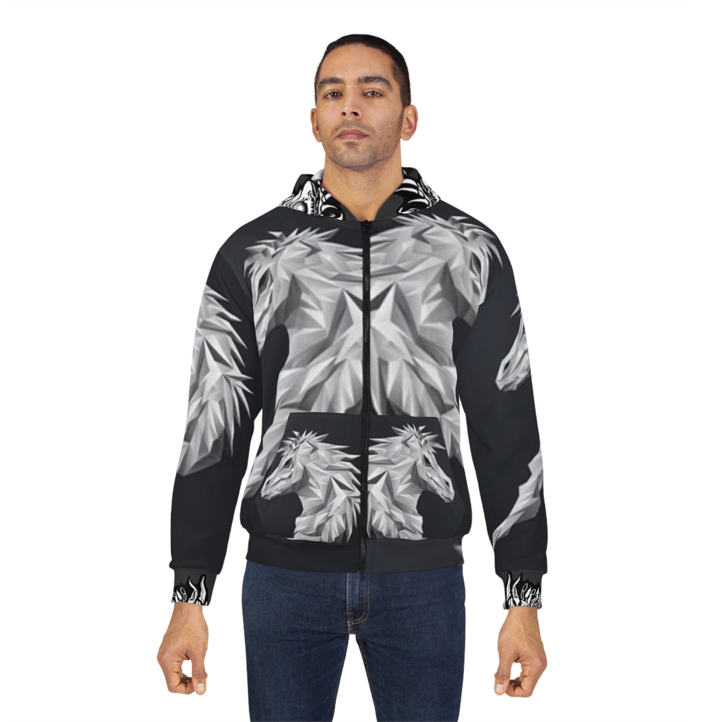 Artistic Unisex Zip Hoodie with Majestic Horse and Dragon Designs