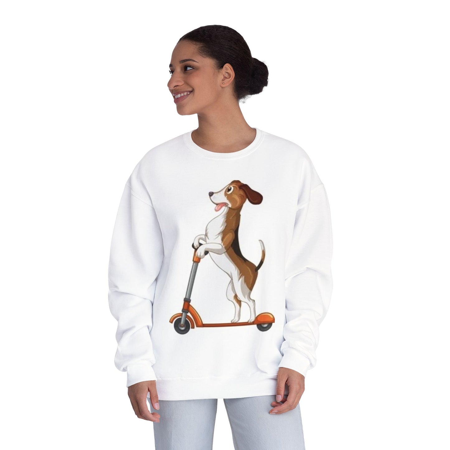 Dog Lover Crewneck Sweatshirt - Fun Beagle on Scooter Design