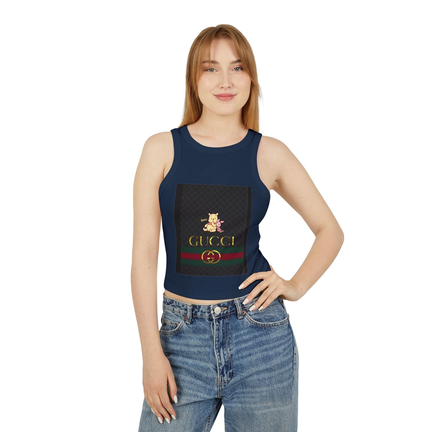 Stylish Women's Micro Rib Racer Tank Top with Gucci-Inspired Design