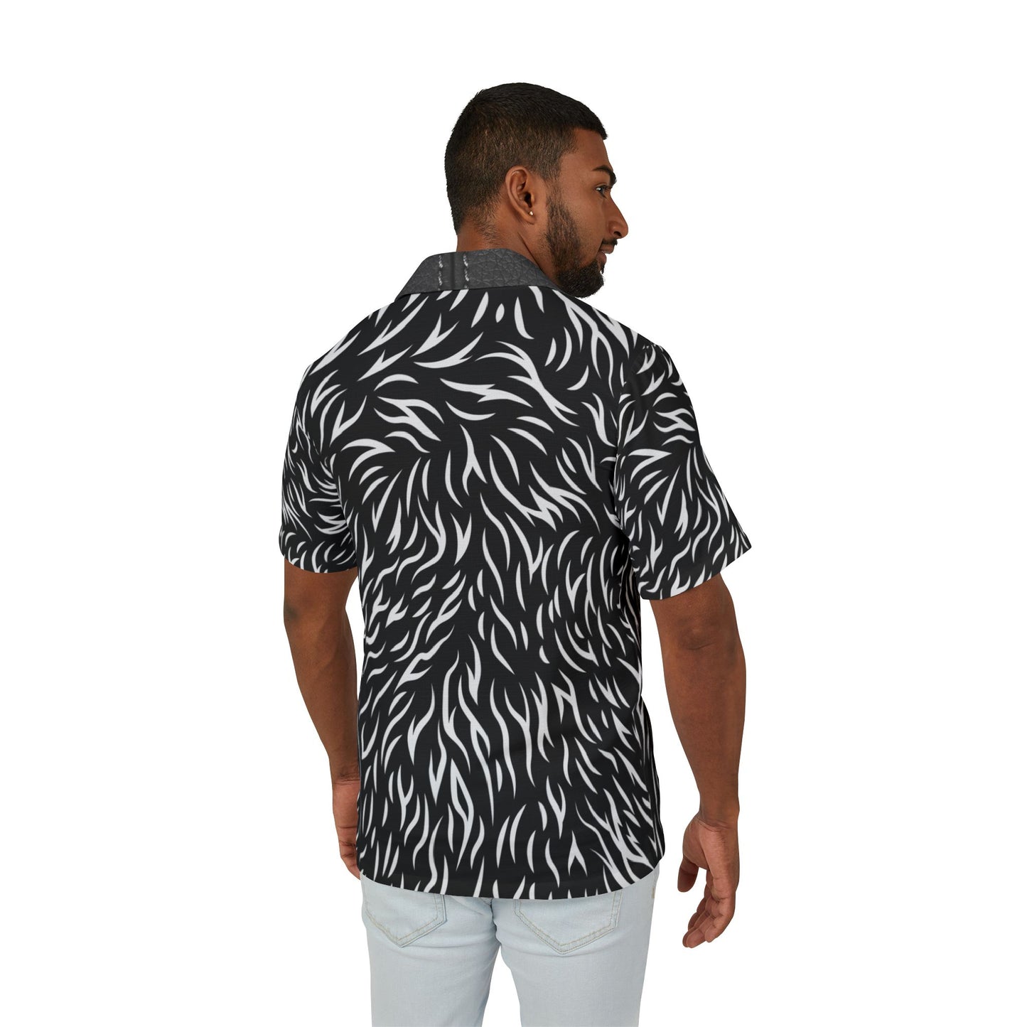 Stylish Men's Hawaiian Camp Shirt - Black Wave Design