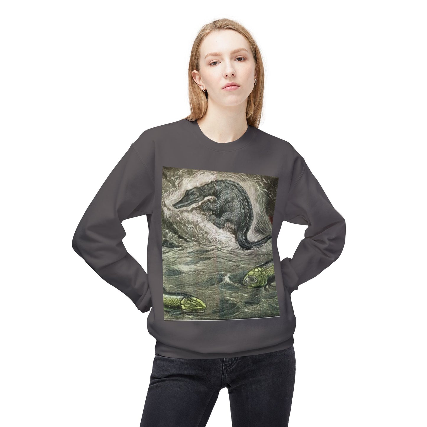 Vintage Dinosaur Art Fleece Crewneck Sweatshirt