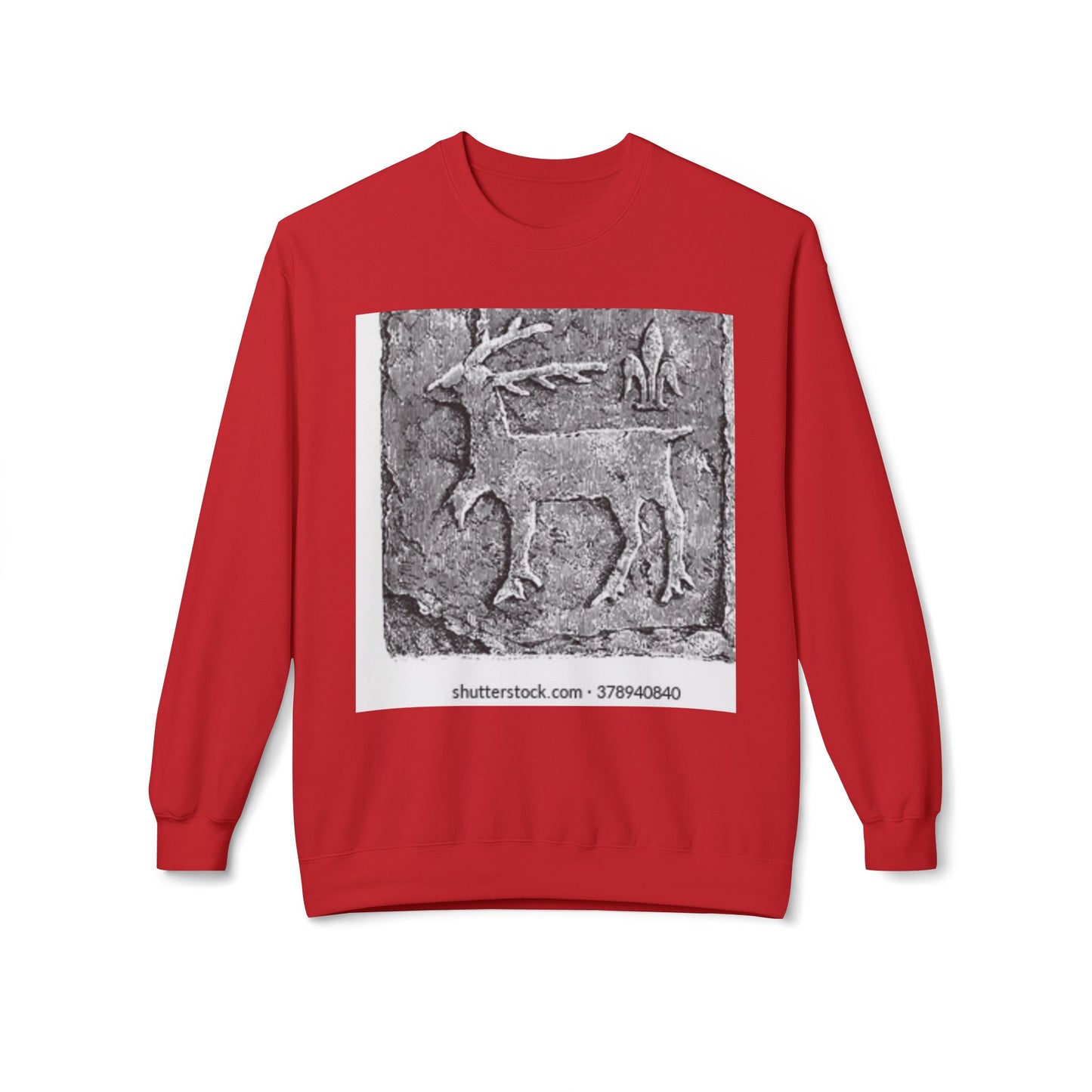 Vintage-Inspired Fleece Crewneck Sweatshirt with Ancient Deer Design