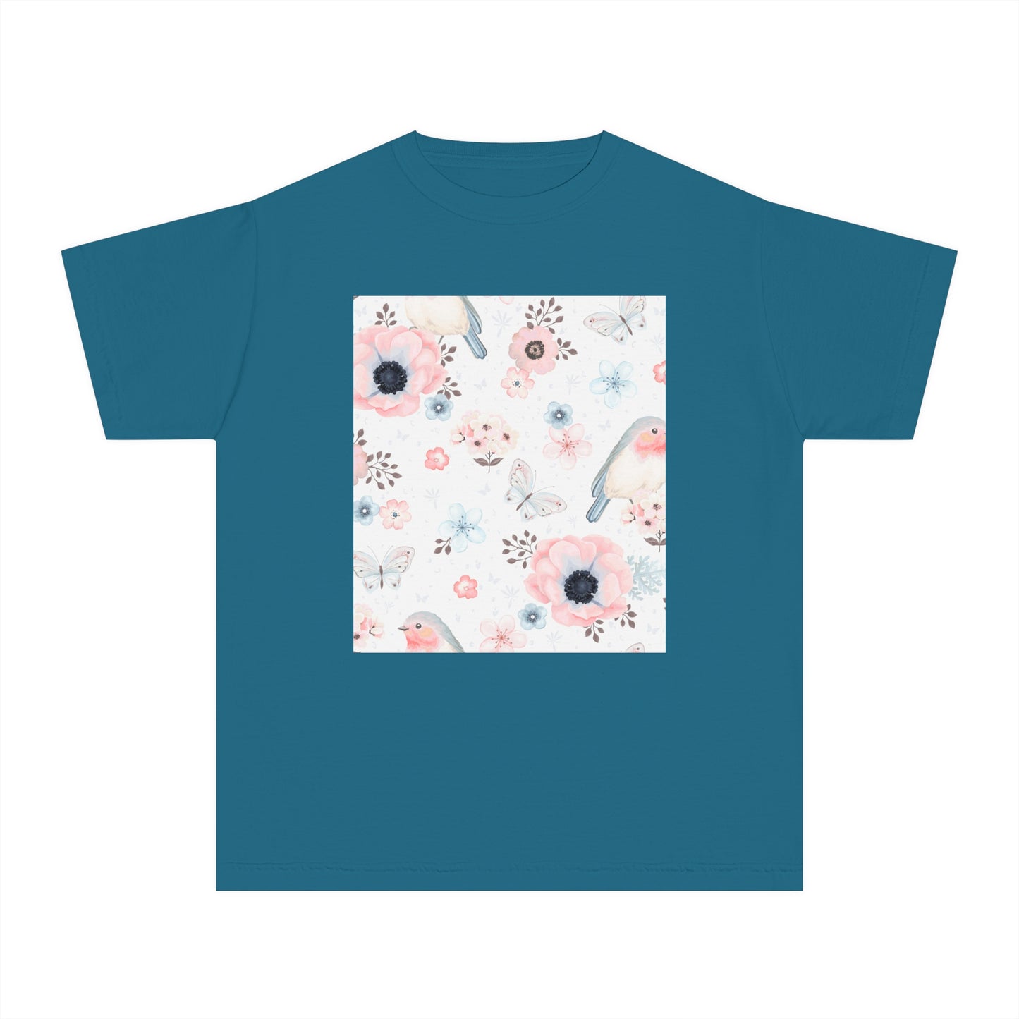 Floral Bird Youth Tee - Soft Midweight T-Shirt for Nature Lovers