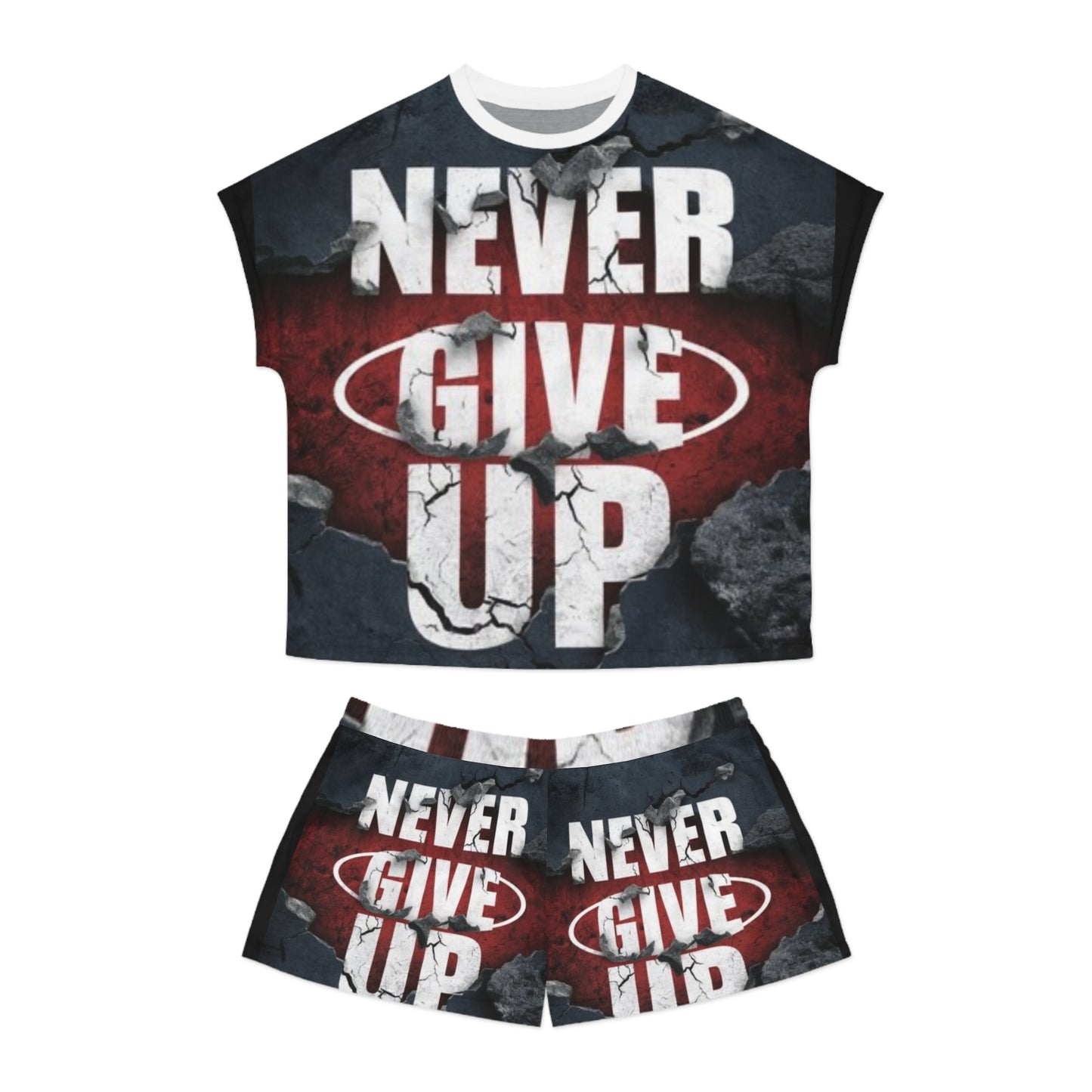 Motivational Women's Pajama Set - 'Never Give Up' Short PJs