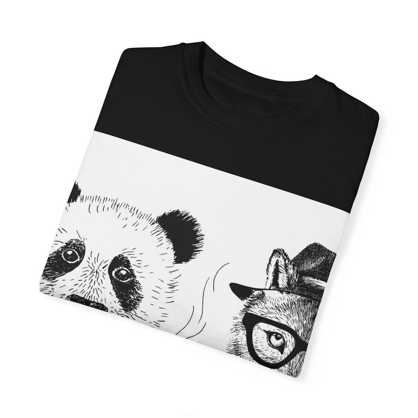 Whimsical Animal Friends T-Shirt - Stylish Panda & Wolf Design