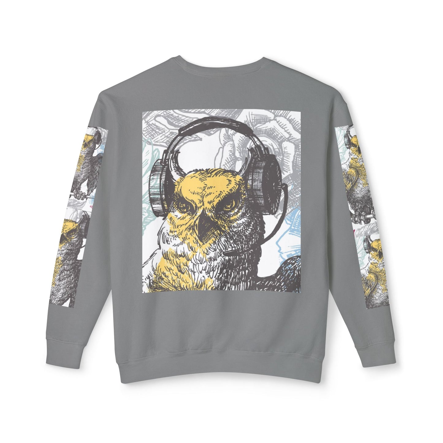 Music Lover's Owl Graphic Crewneck Sweatshirt - Unisex Lightweight Design