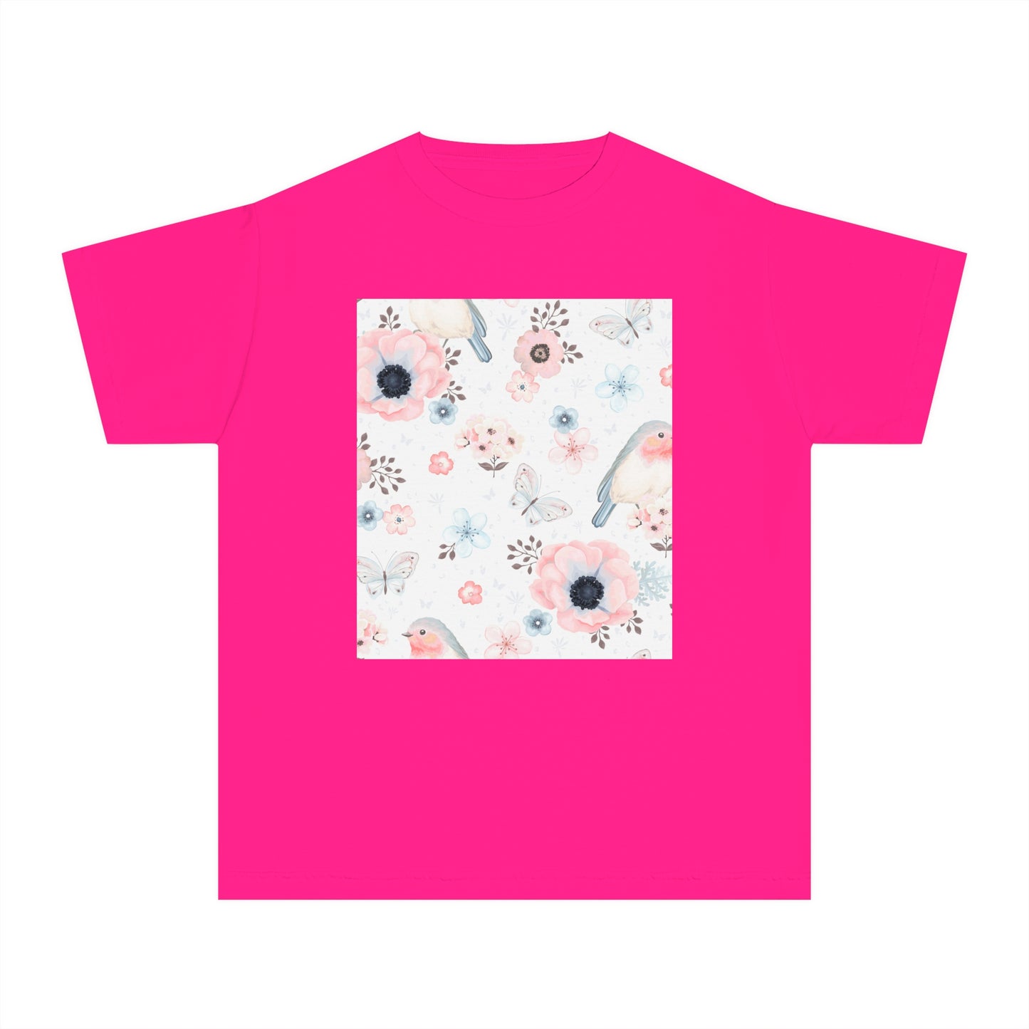 Floral Bird Youth Tee - Soft Midweight T-Shirt for Nature Lovers