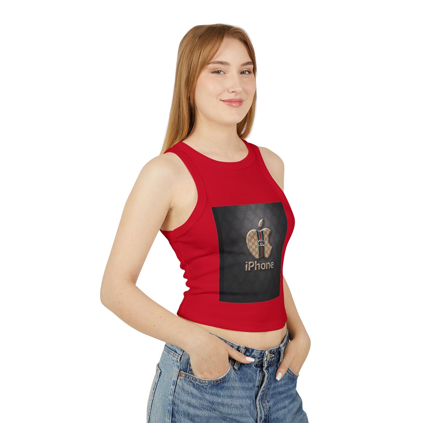 Stylish Women's Micro Rib Racer Tank Top with Logo Design