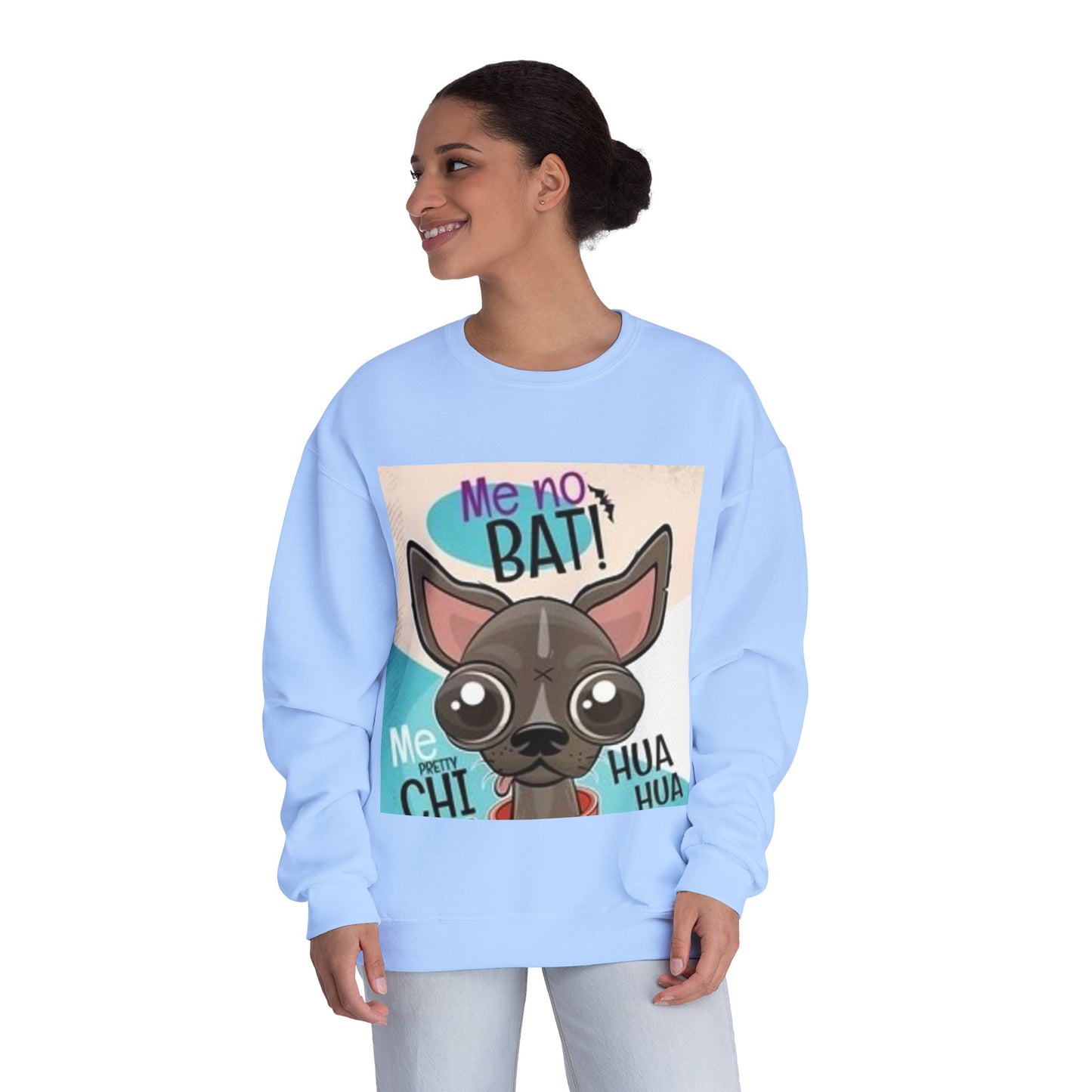 Funny Dog Lover Sweatshirt – "Me no BAT!" Unisex Crewneck