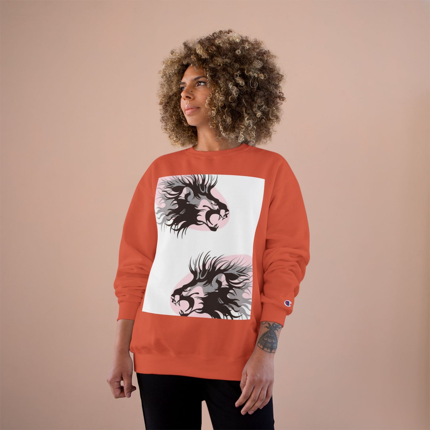 Fierce Lion Champion Sweatshirt - Bold Graphic, Unisex Casualwear