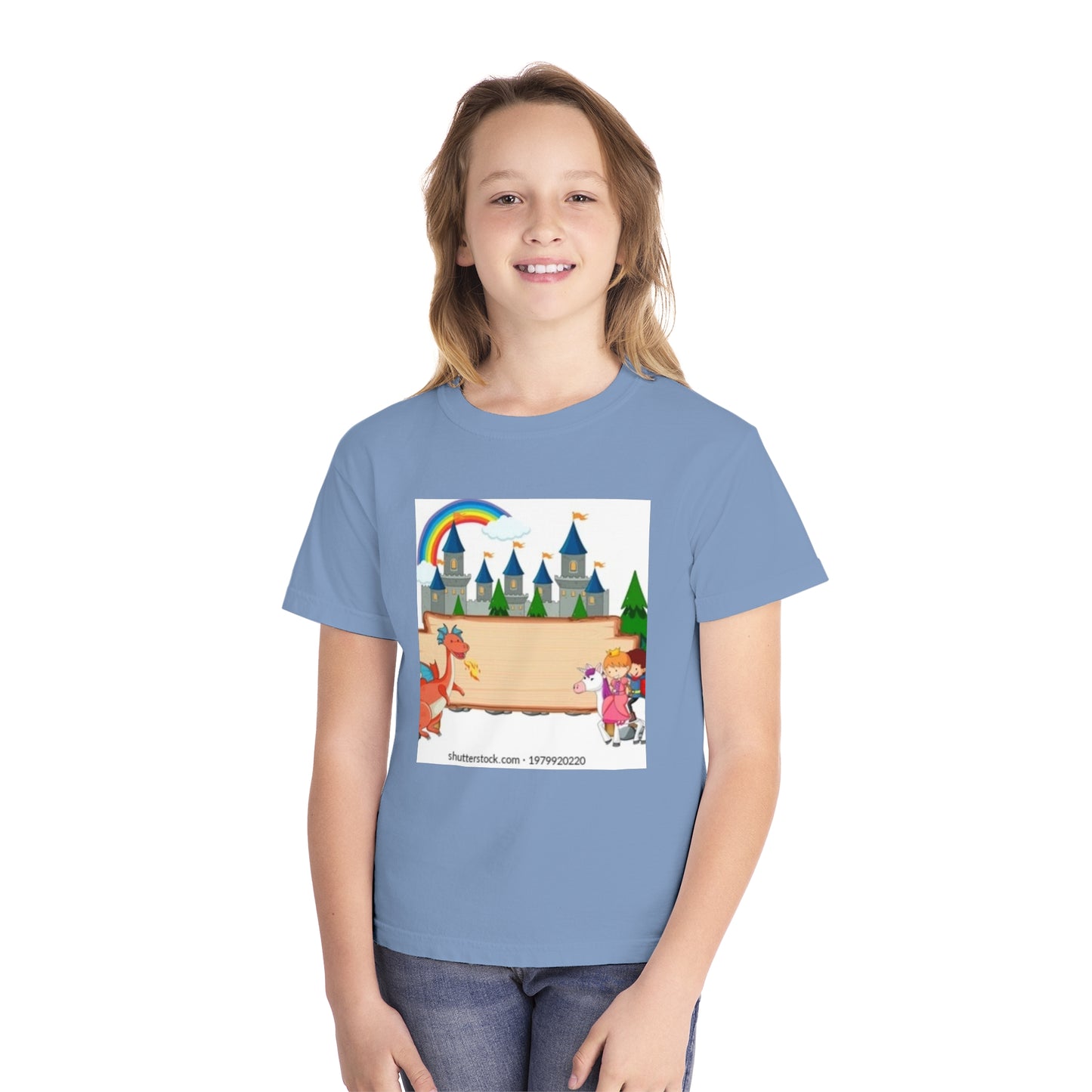 Youth Fantasy Castle Tee - Colorful Dragon & Rainbow Design