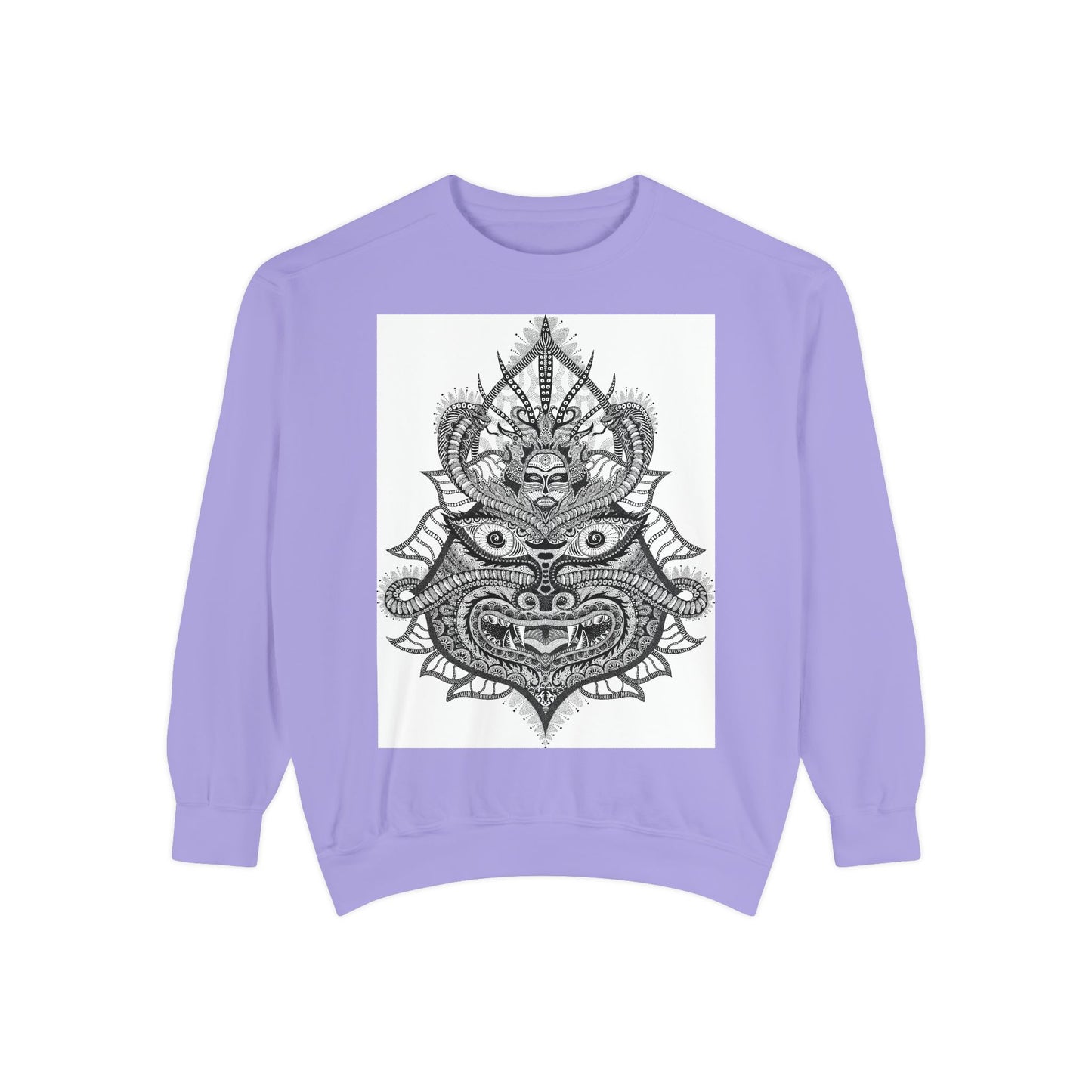 Unique Unisex Garment-Dyed Sweatshirt with Intricate Graphic Design