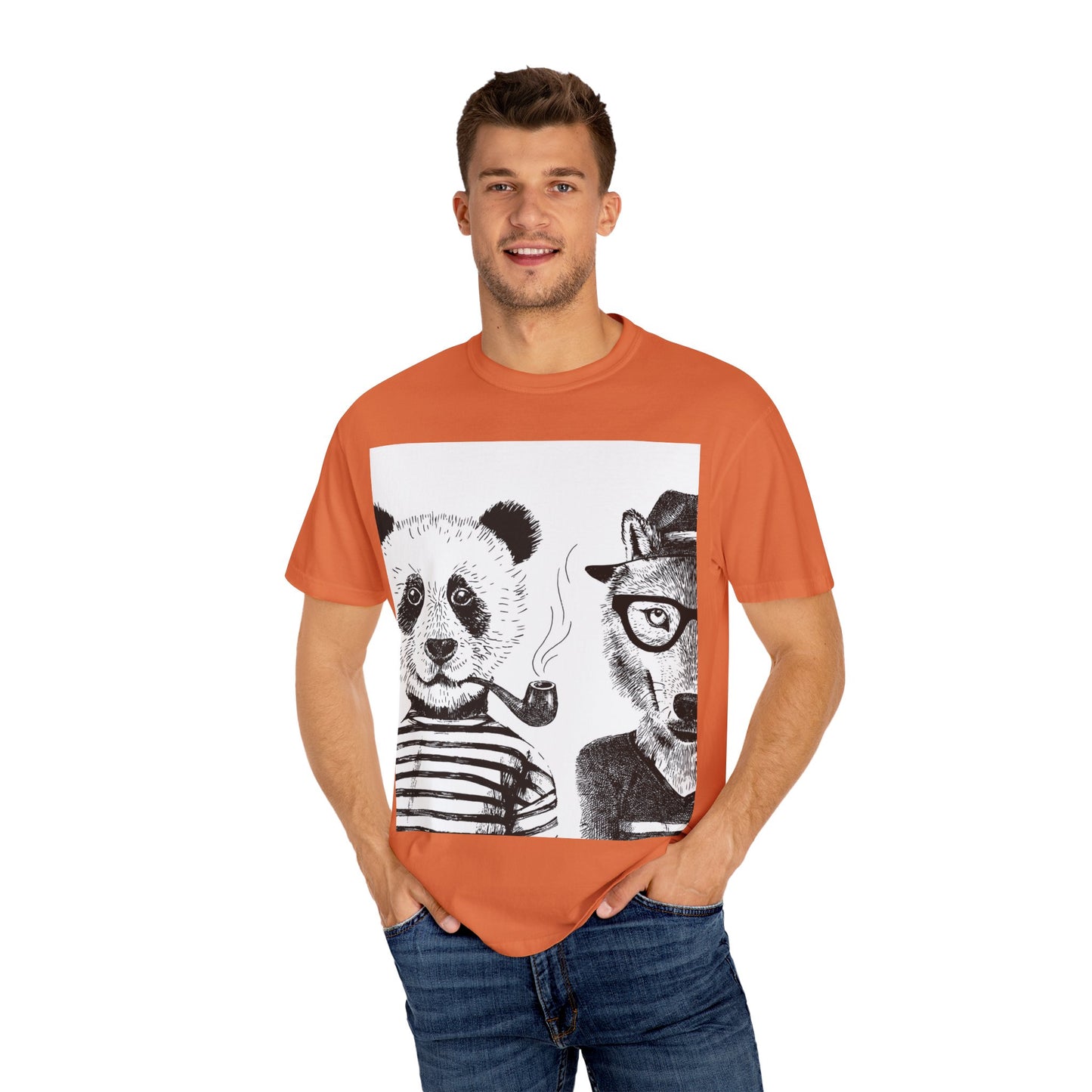 Whimsical Animal Friends T-Shirt - Stylish Panda & Wolf Design