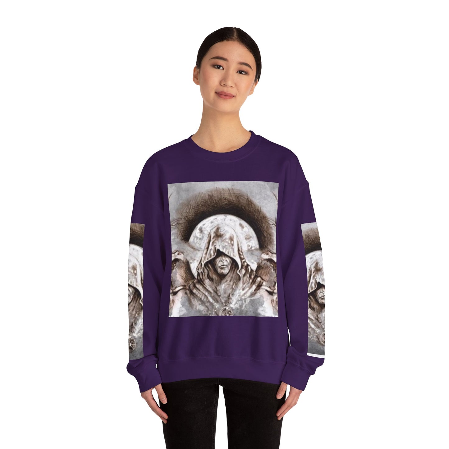 Mystical Hooded Figure Unisex Crewneck Sweatshirt - Fantasy Apparel for Dreamers