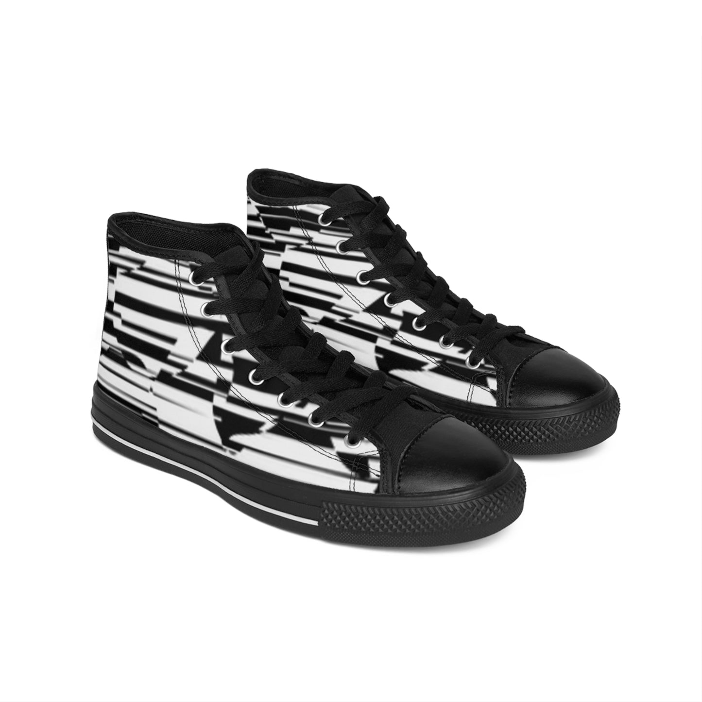 Women's Classic Sneakers - Modern Black and White Pattern High Tops