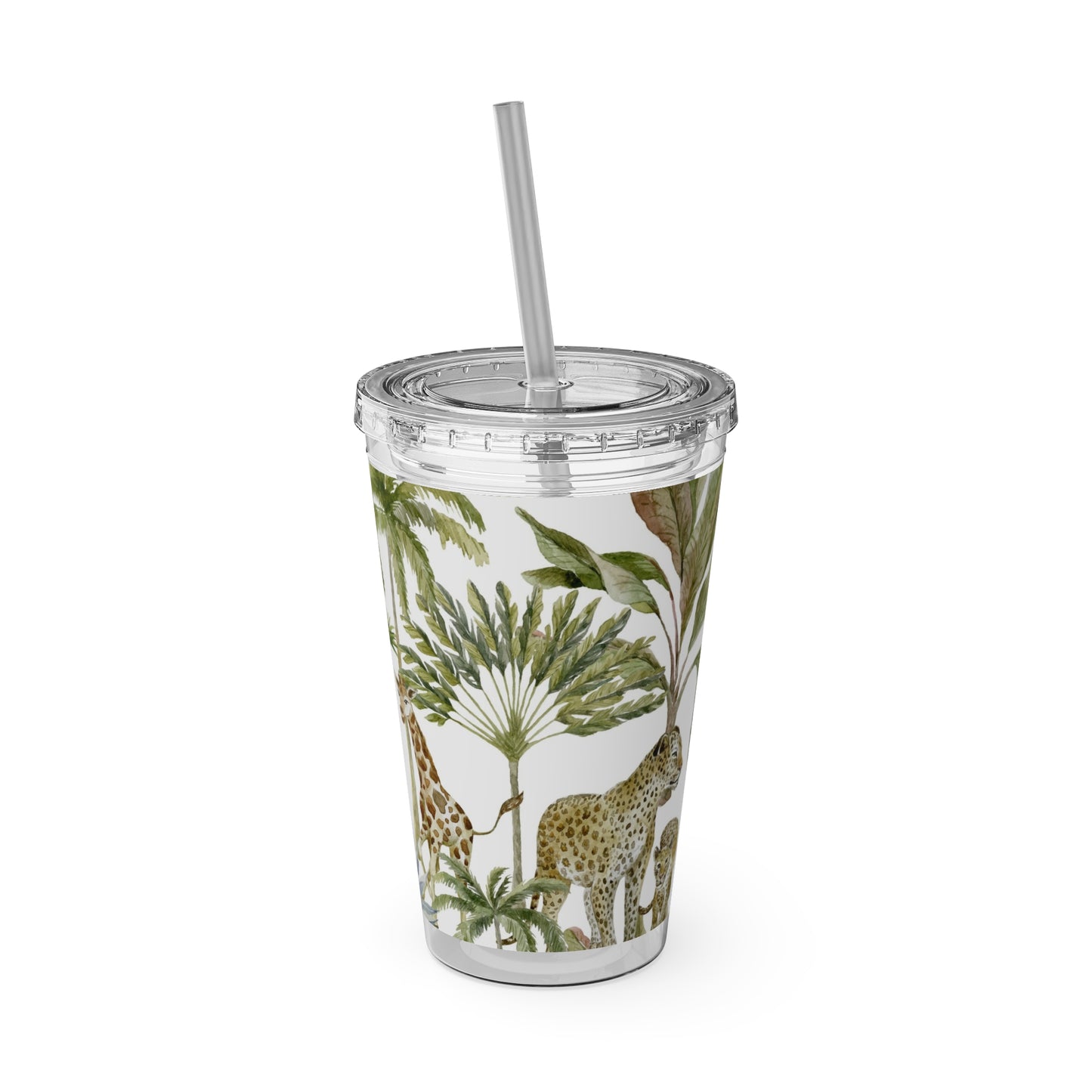 Sunsplash Jungle Tumbler with Straw - 16oz Tropical Wildlife Drinkware