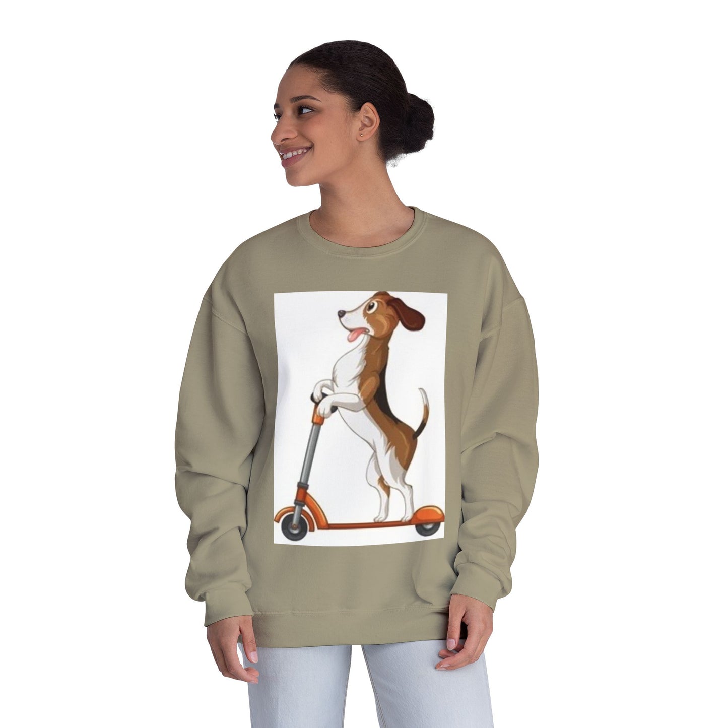 Dog Lover Crewneck Sweatshirt - Fun Beagle on Scooter Design
