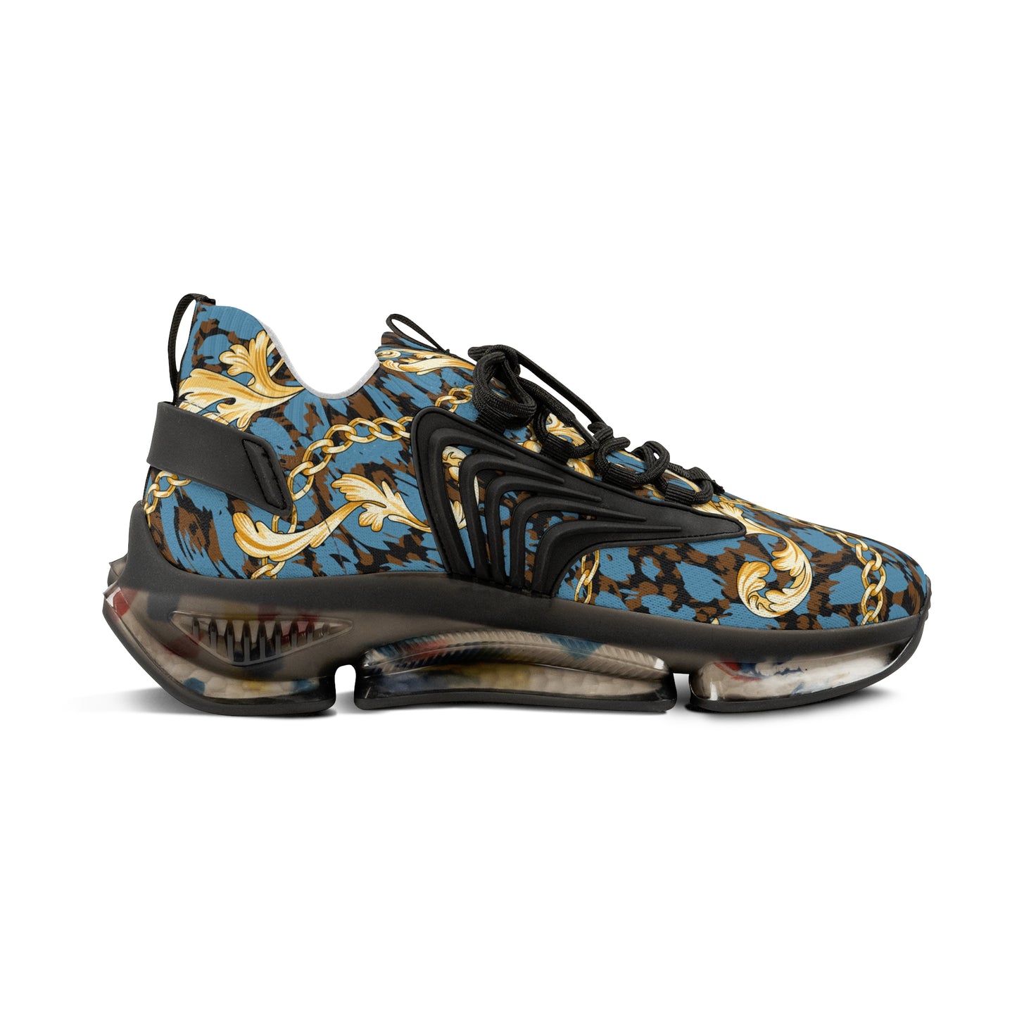 Stylish Men's Mesh Sneakers with Gold Chain Design - Trendy Athletic Footwear