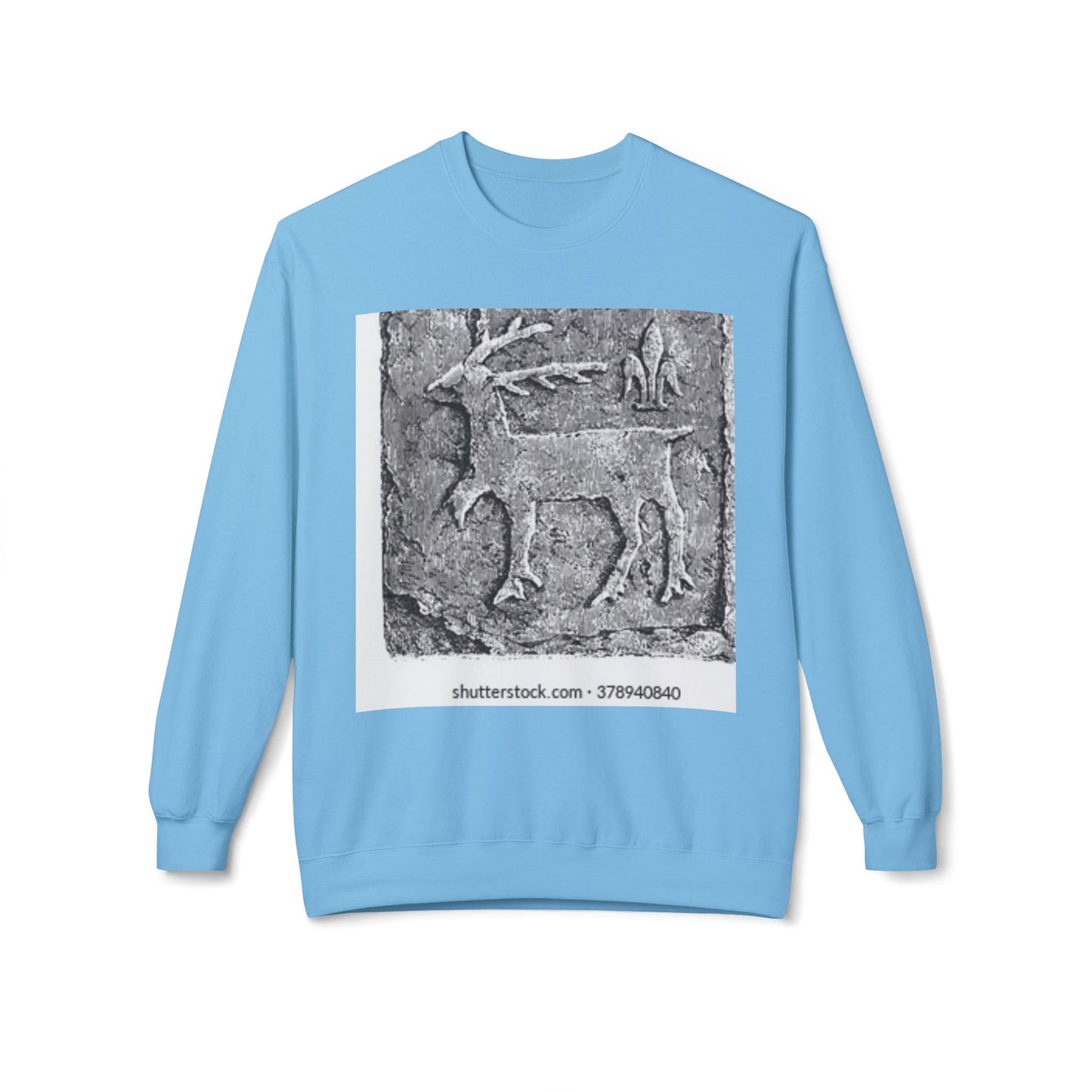 Vintage-Inspired Fleece Crewneck Sweatshirt with Ancient Deer Design