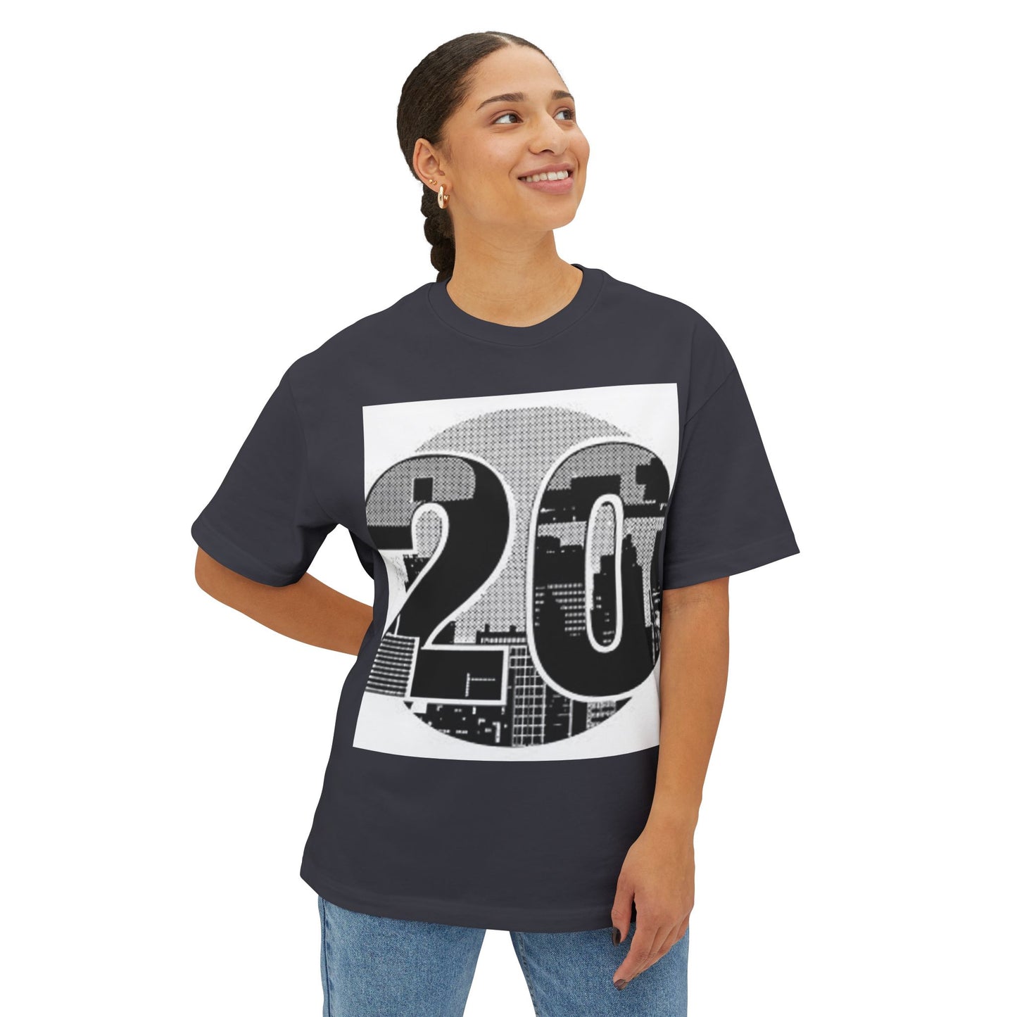 Retro Cityscape 20 Unisex Oversized Boxy Tee - Street Style Graphic Top