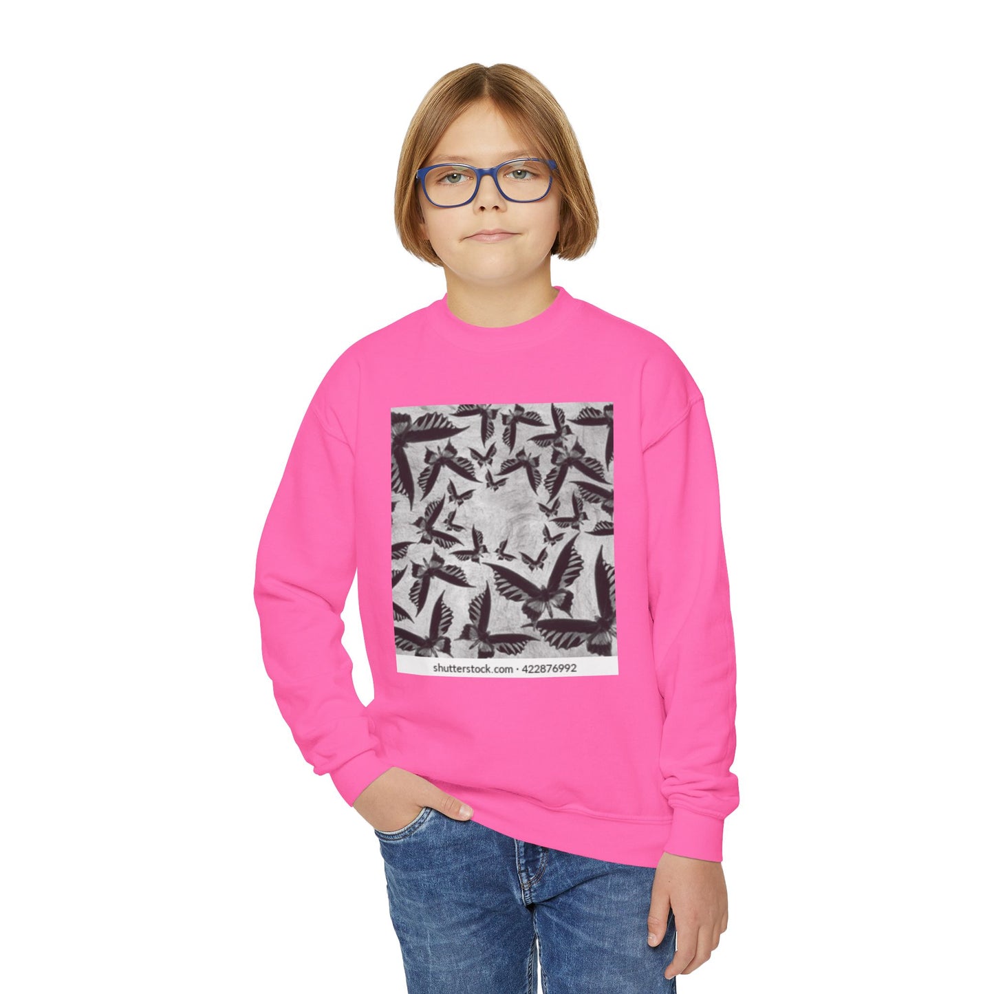 Youth Crewneck Sweatshirt - Stylish Black & White Bird Design