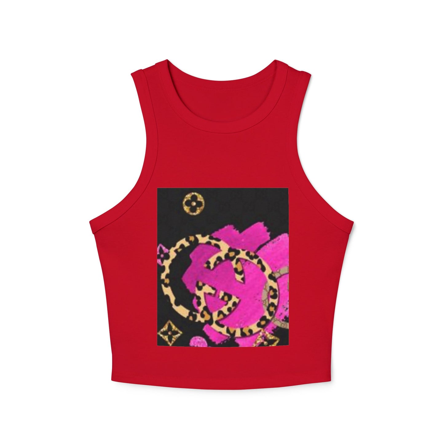 Chic Women's Micro Rib Racer Tank Top with Bold Graphic Print