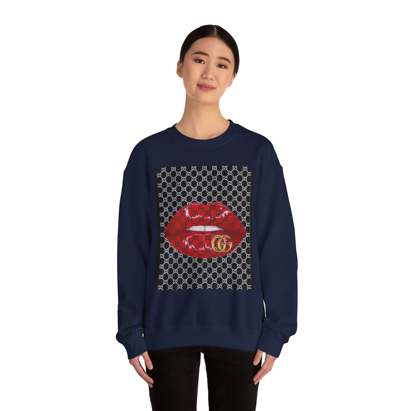 Trendy Unisex Graphic Crewneck Sweatshirt with Lip Design