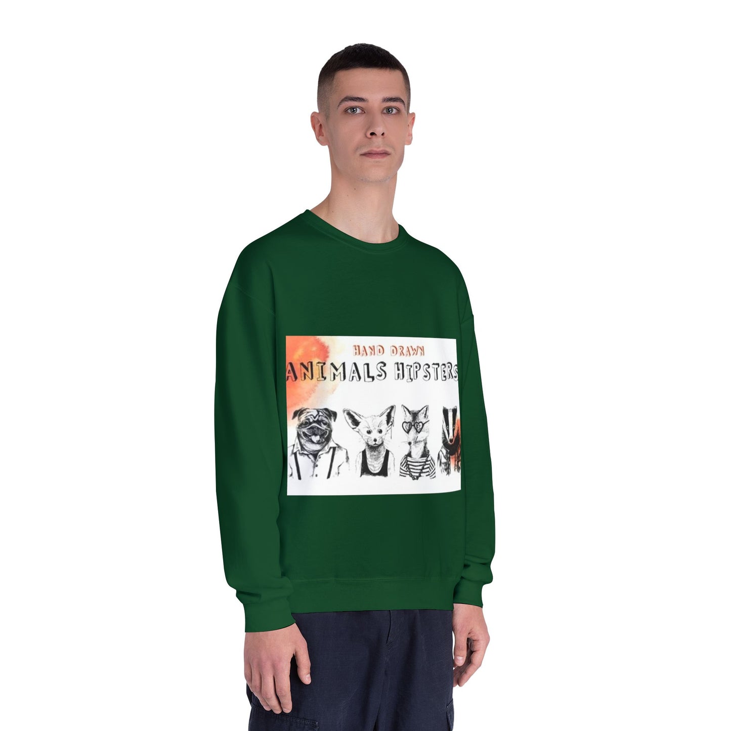 Hand Drawn Animals Hipsters Unisex Crewneck Sweatshirt