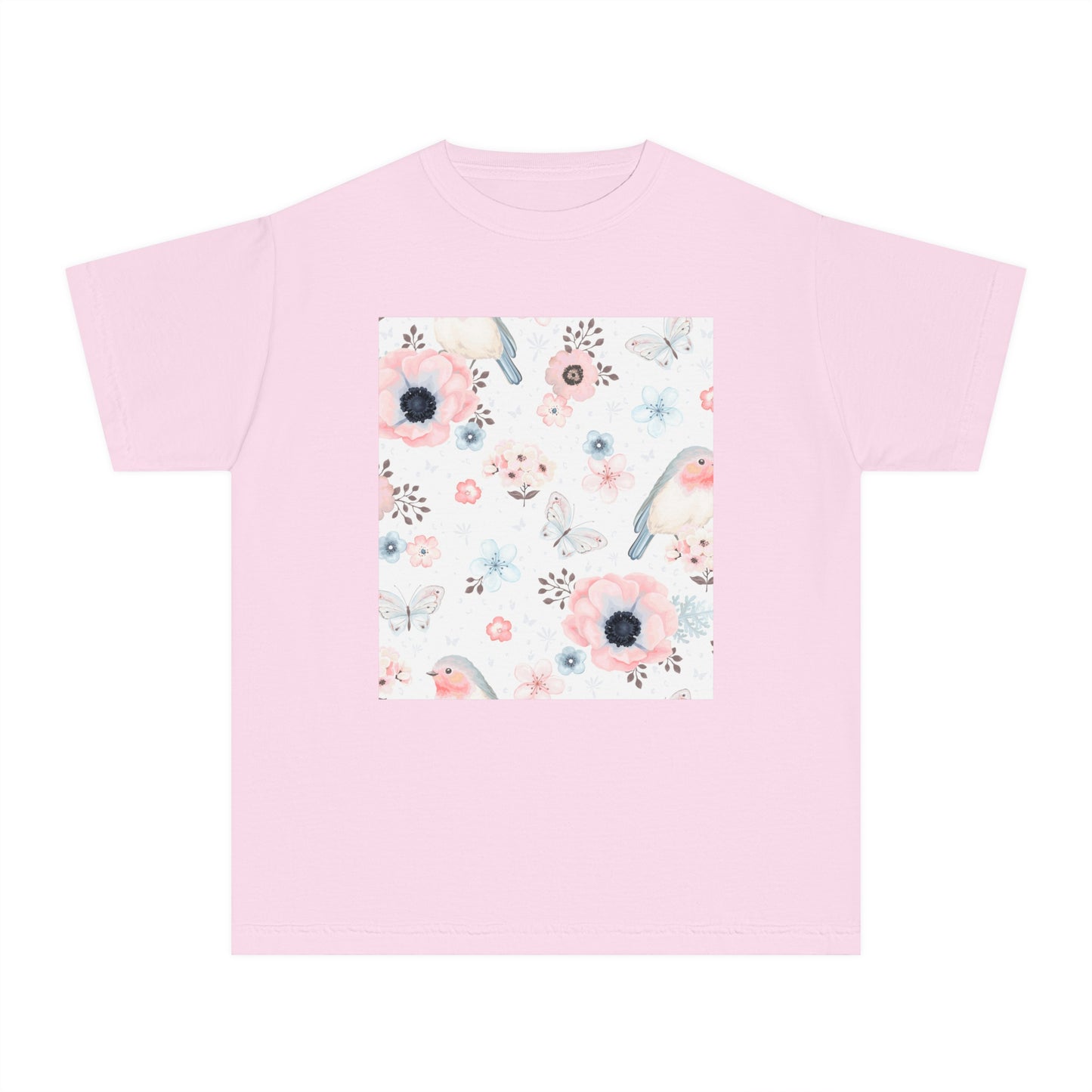 Floral Bird Youth Tee - Soft Midweight T-Shirt for Nature Lovers