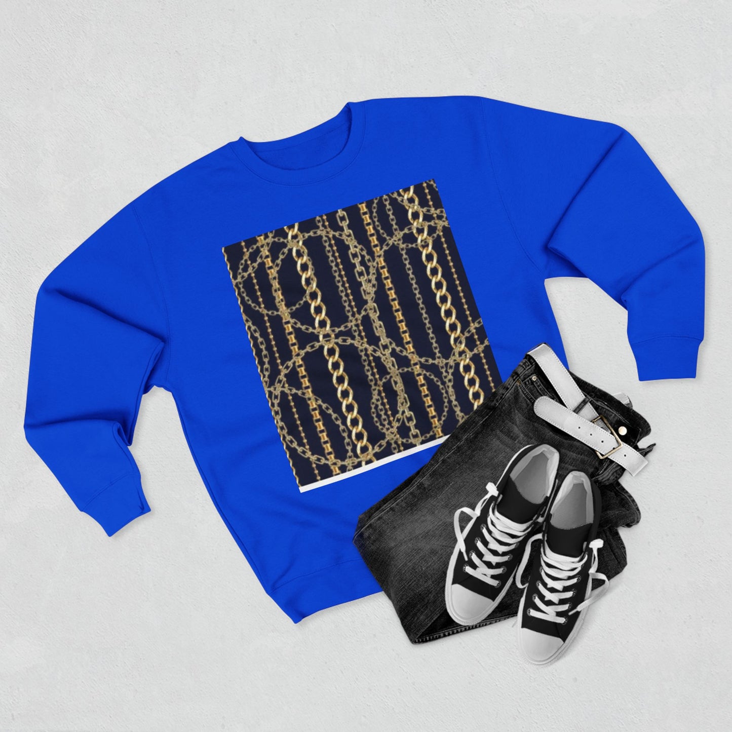 Gold Chain Pattern Unisex Crewneck Sweatshirt - Stylish, Comfortable, Perfect for Casual Wear