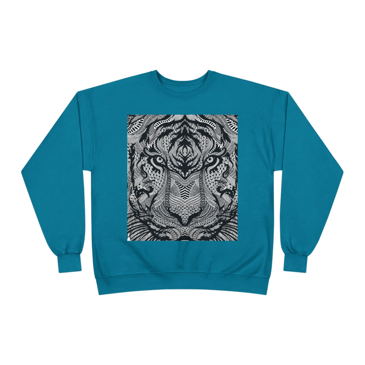 Unisex EcoSmart Tiger Graphic Crewneck Sweatshirt - Bold Black & White Design